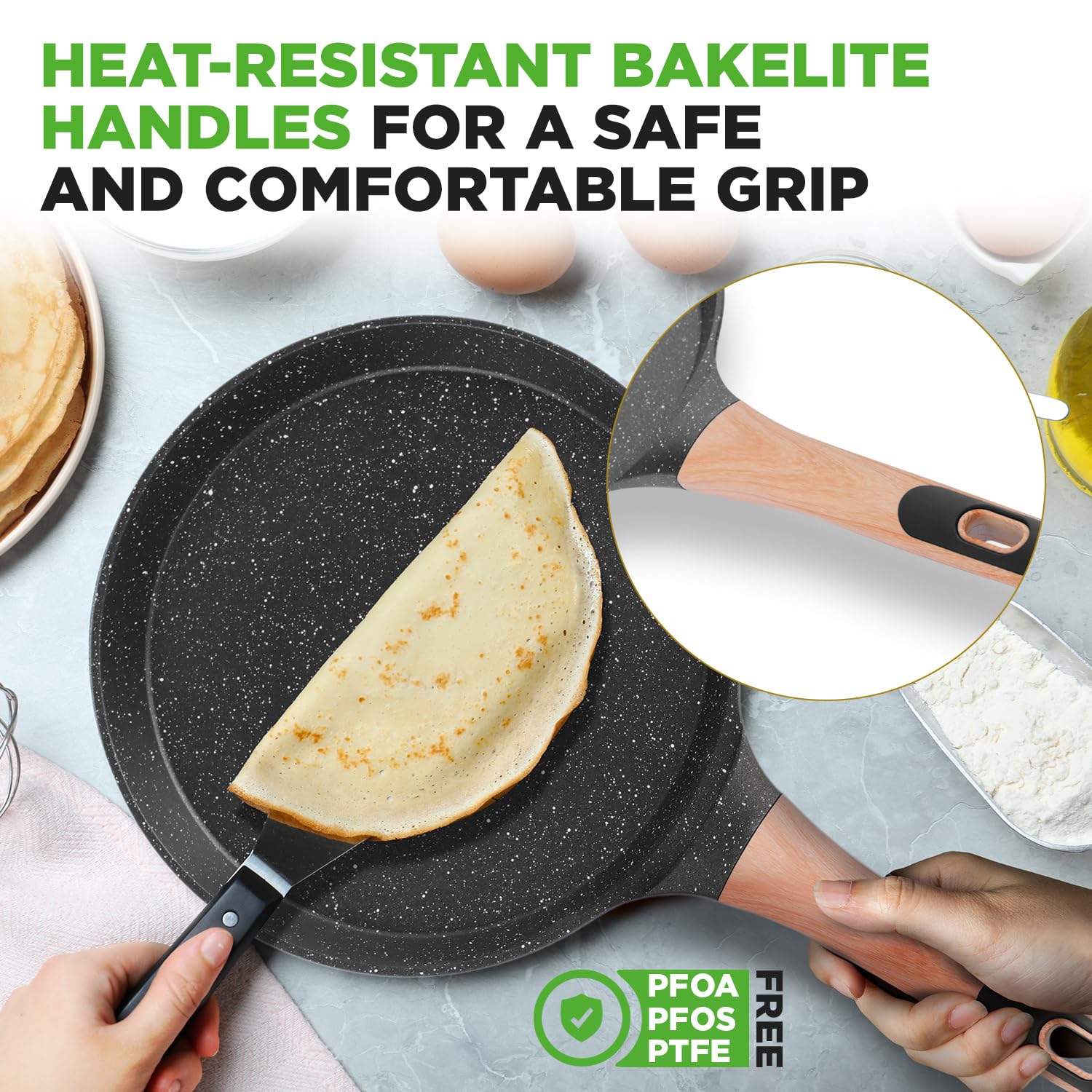 Nutrichef Non-Stick Crepe Pan 24cm Marble Coated with Wooden Spreader | Induction Base | PFOA/PFOS Free 4