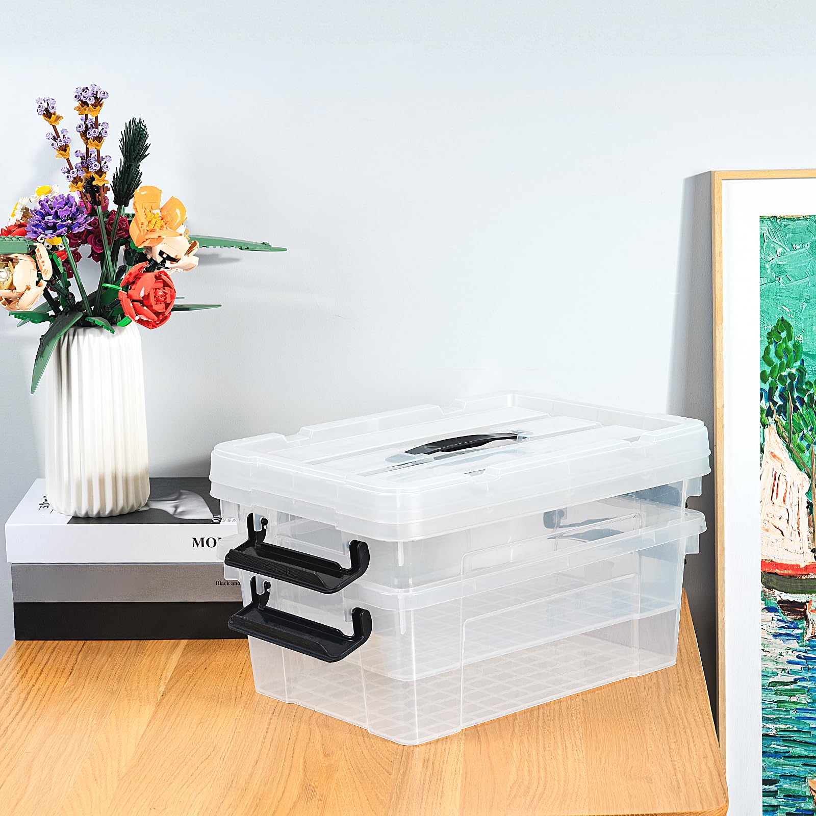 Cetomo 15L Storage Boxes with Lids, Clear Plastic Organization Totes | 6 Pack 5