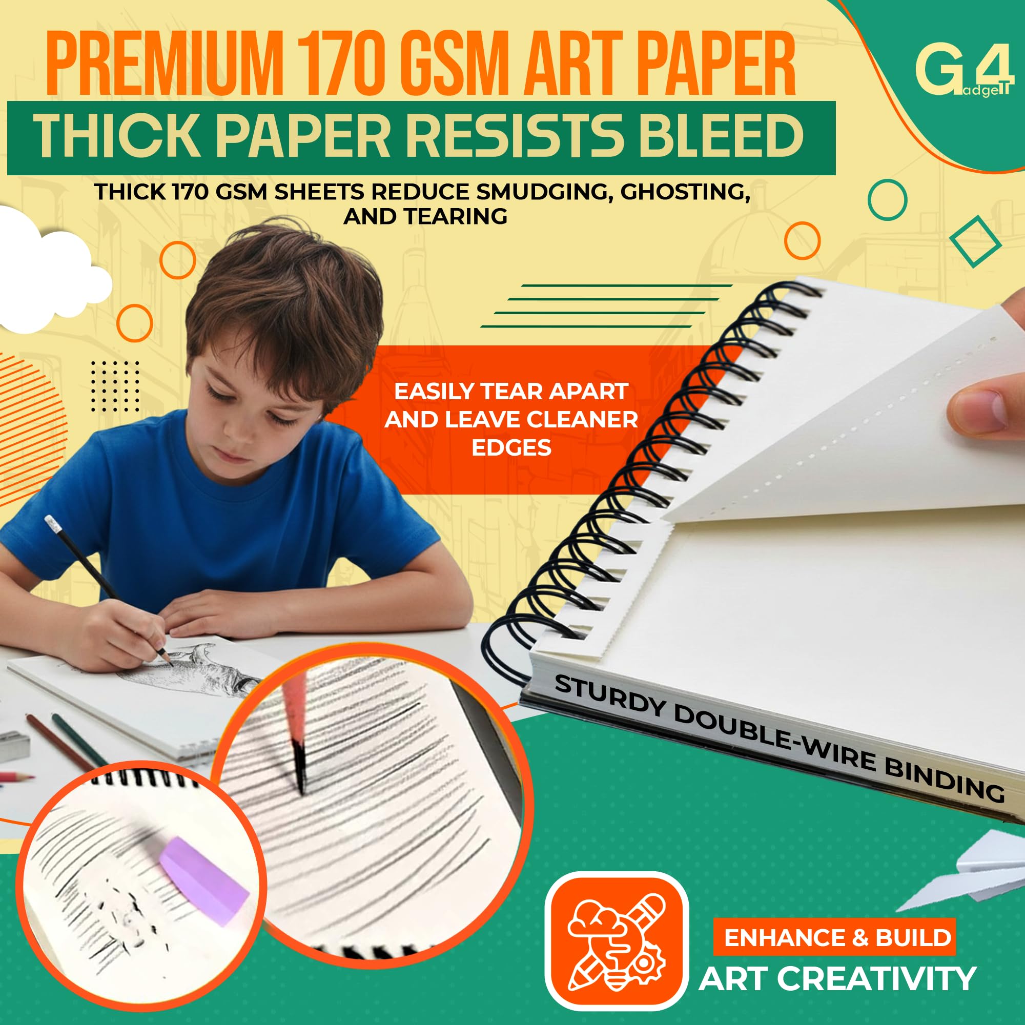 G4GADGET Sketchbook - 2 Pack A3 Drawing Pad | 170 GSM Thick Paper | Wiro Bound 7