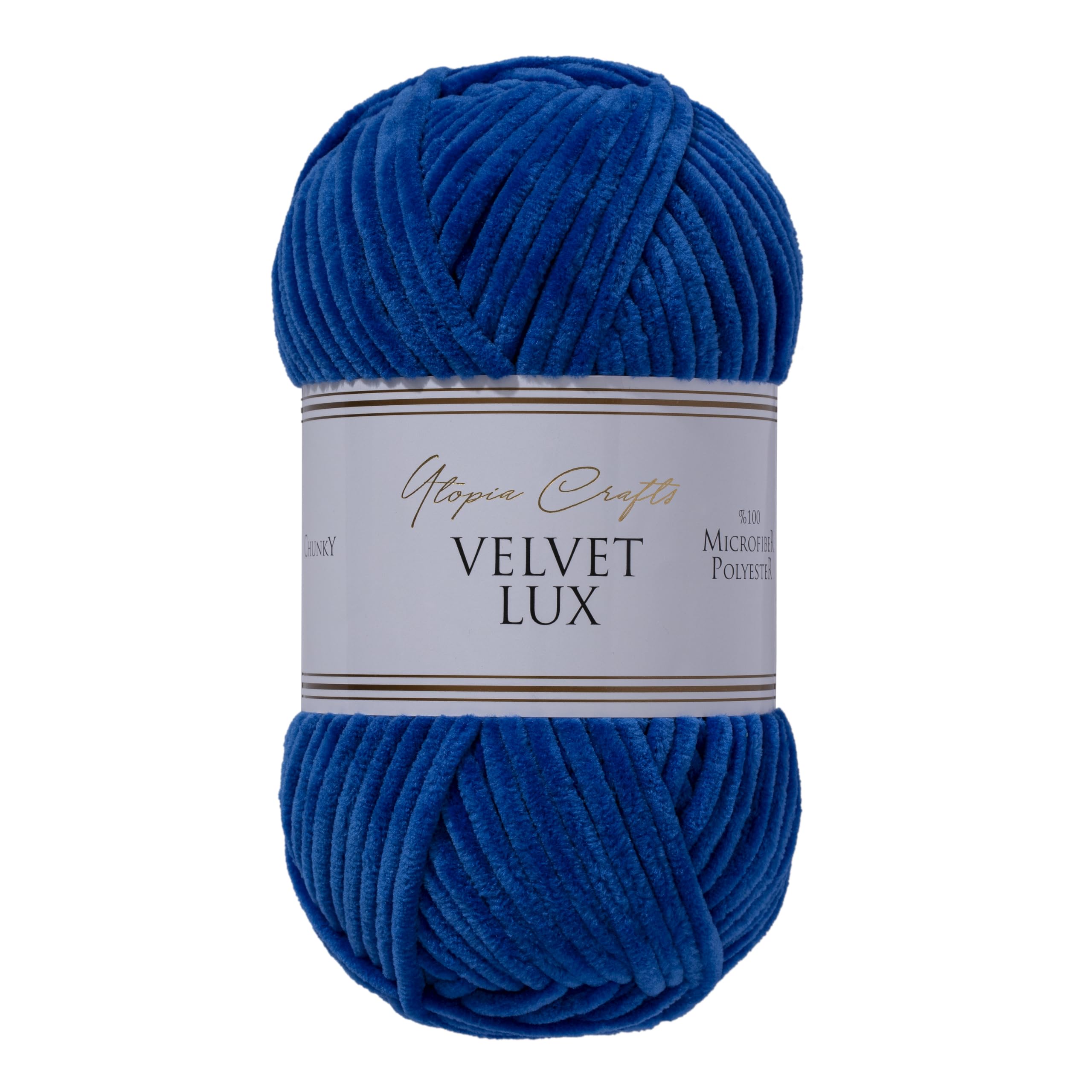 Utopia Crafts Velvet Lux Chenille Chunky Yarn - Super Soft Polyester for Knitting & Crochet | 100g Navy Blue 1