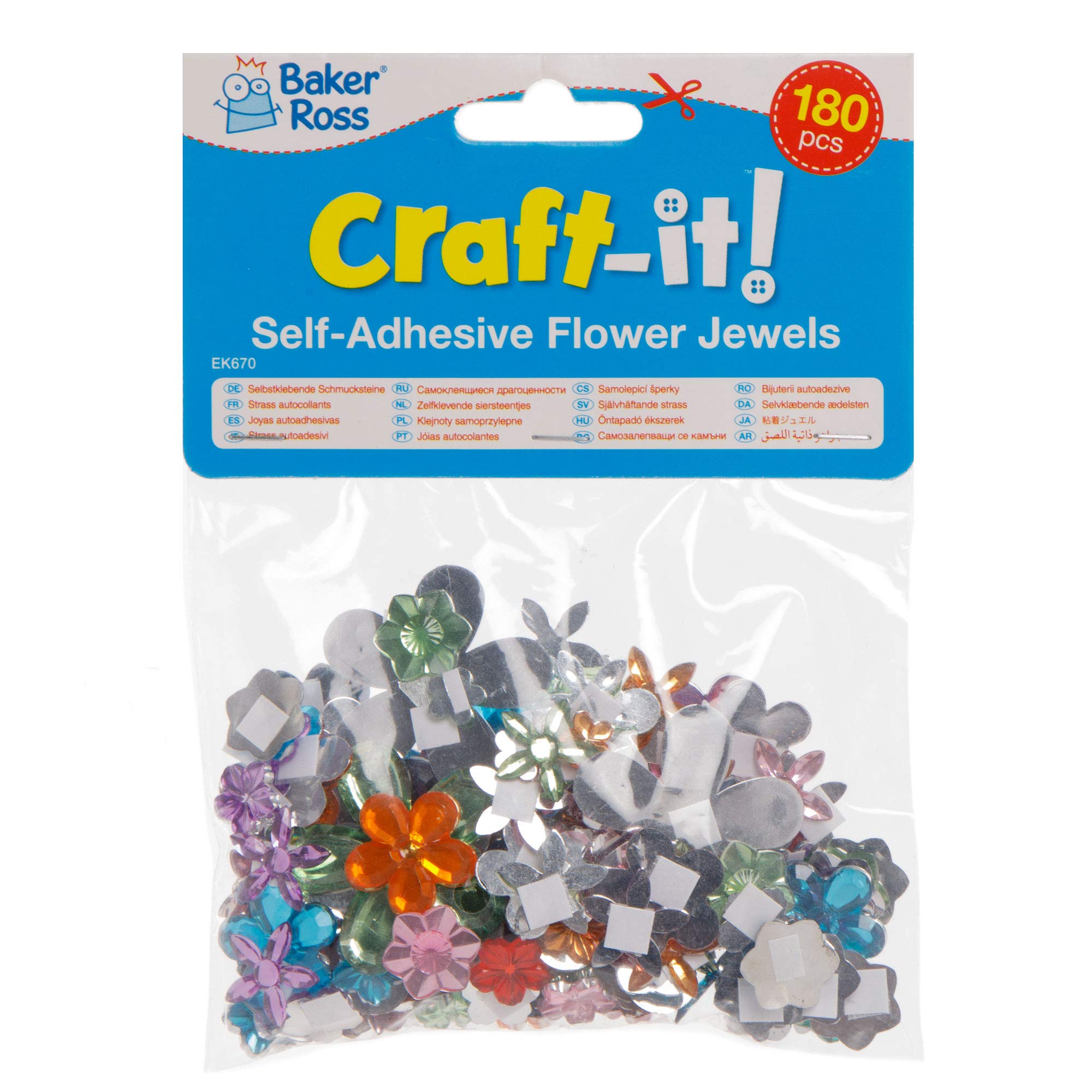 Baker Ross Self-Adhesive Acrylic Flower Jewels - Assorted Sizes 10mm-38mm | 180 Pieces 6