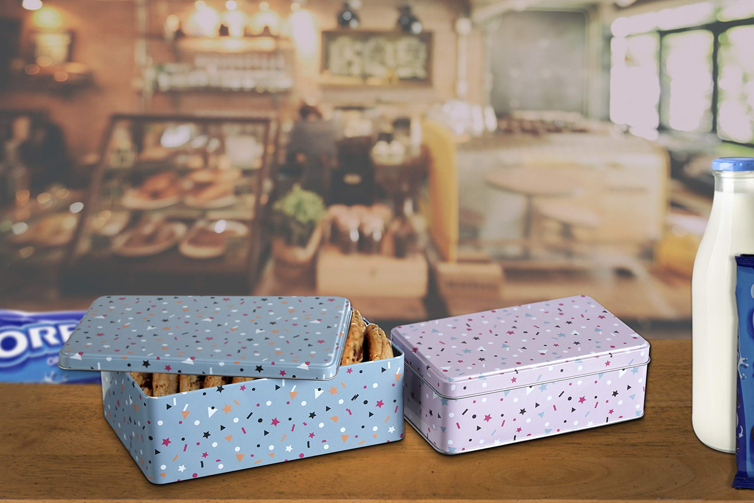 Premier Housewares Rectangular Multi-Colour Storage Tin Set - Airtight, Nesting, 2 Pack 5