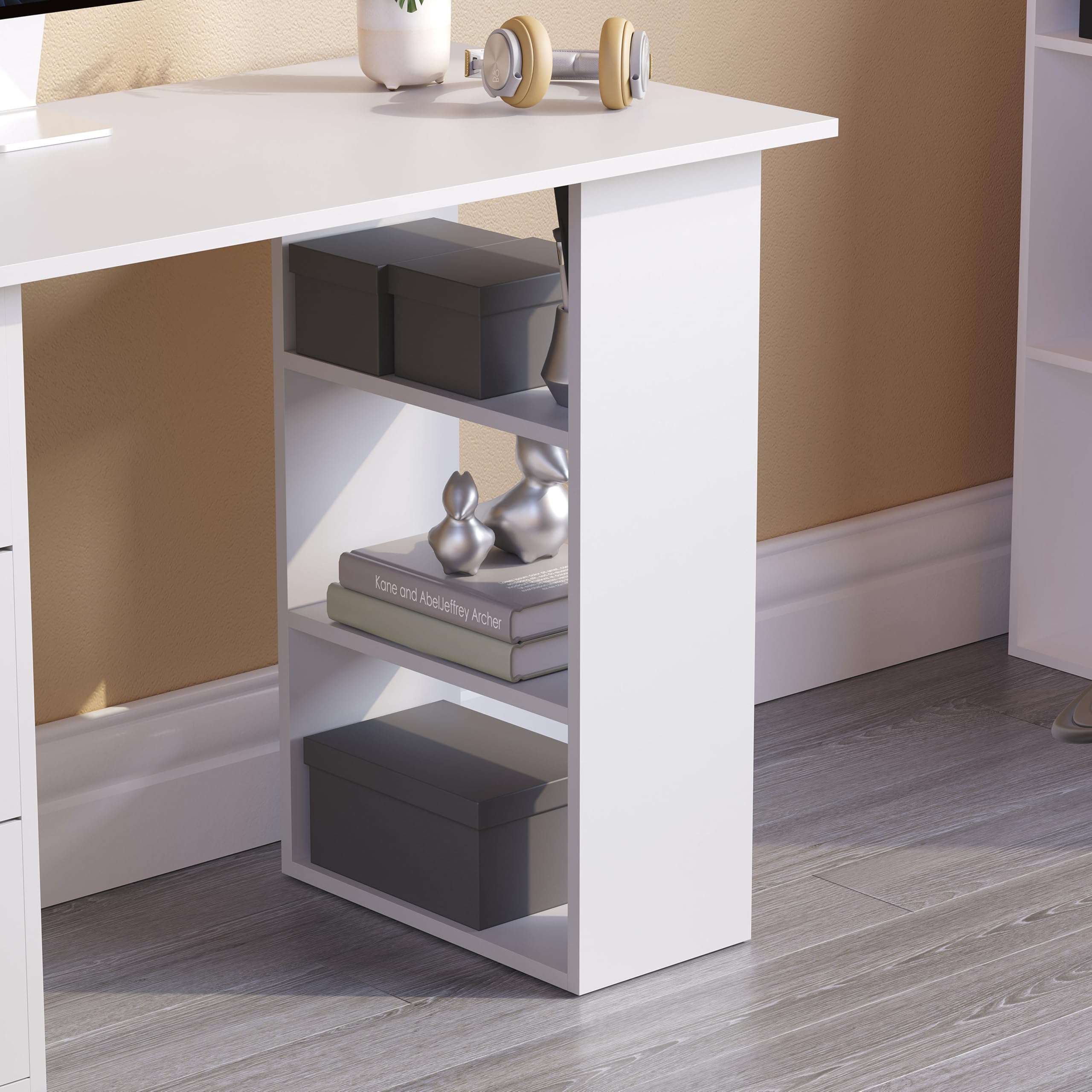 Vida Designs Mason Computer Desk with 3 Drawers and Shelves | 120cm Wide | White 4