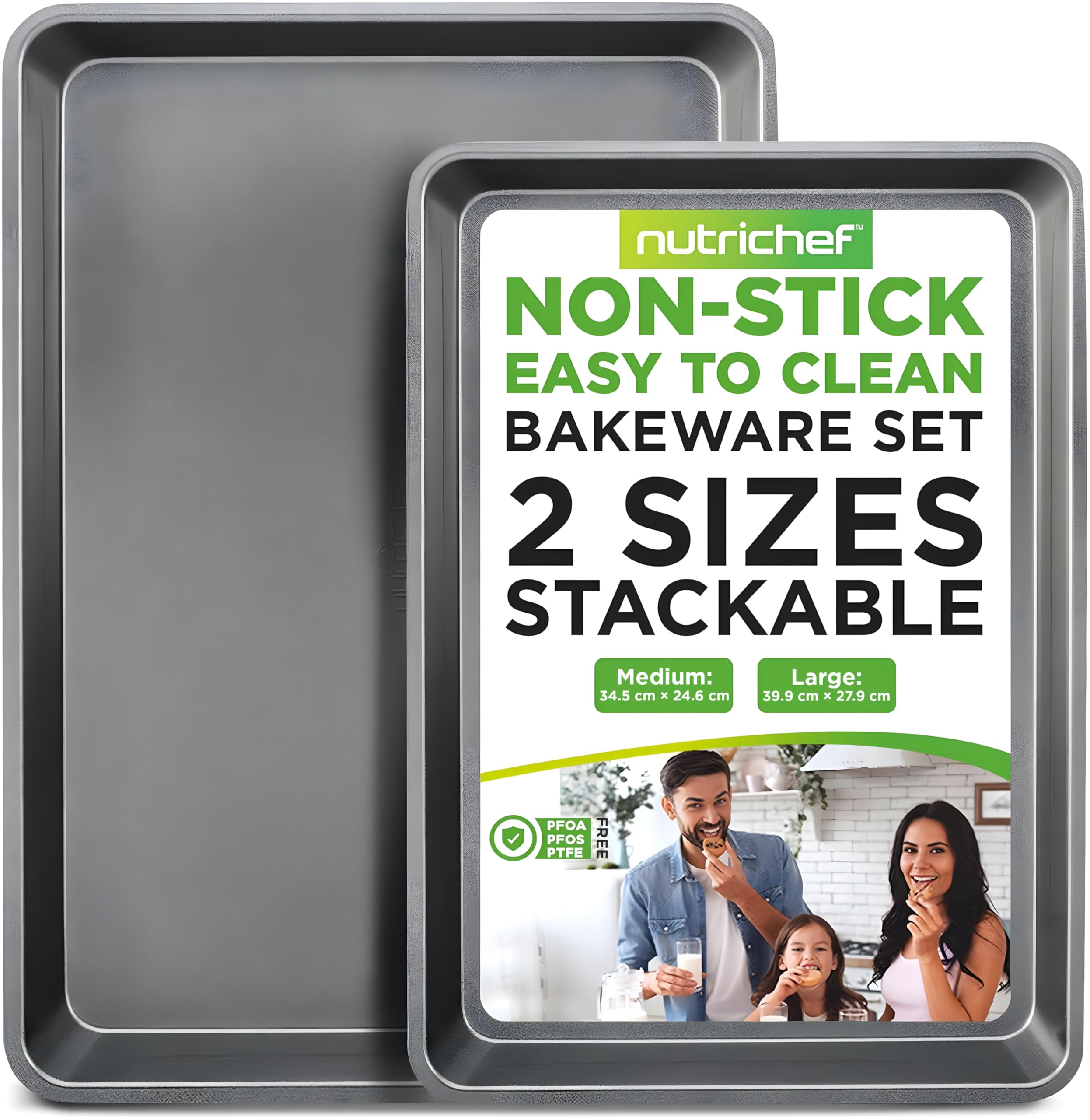 Nutrichef Nonstick Cookie Sheet Baking Pan - 2-Pc Set | Carbon Steel | Oven Safe to 450°F 1