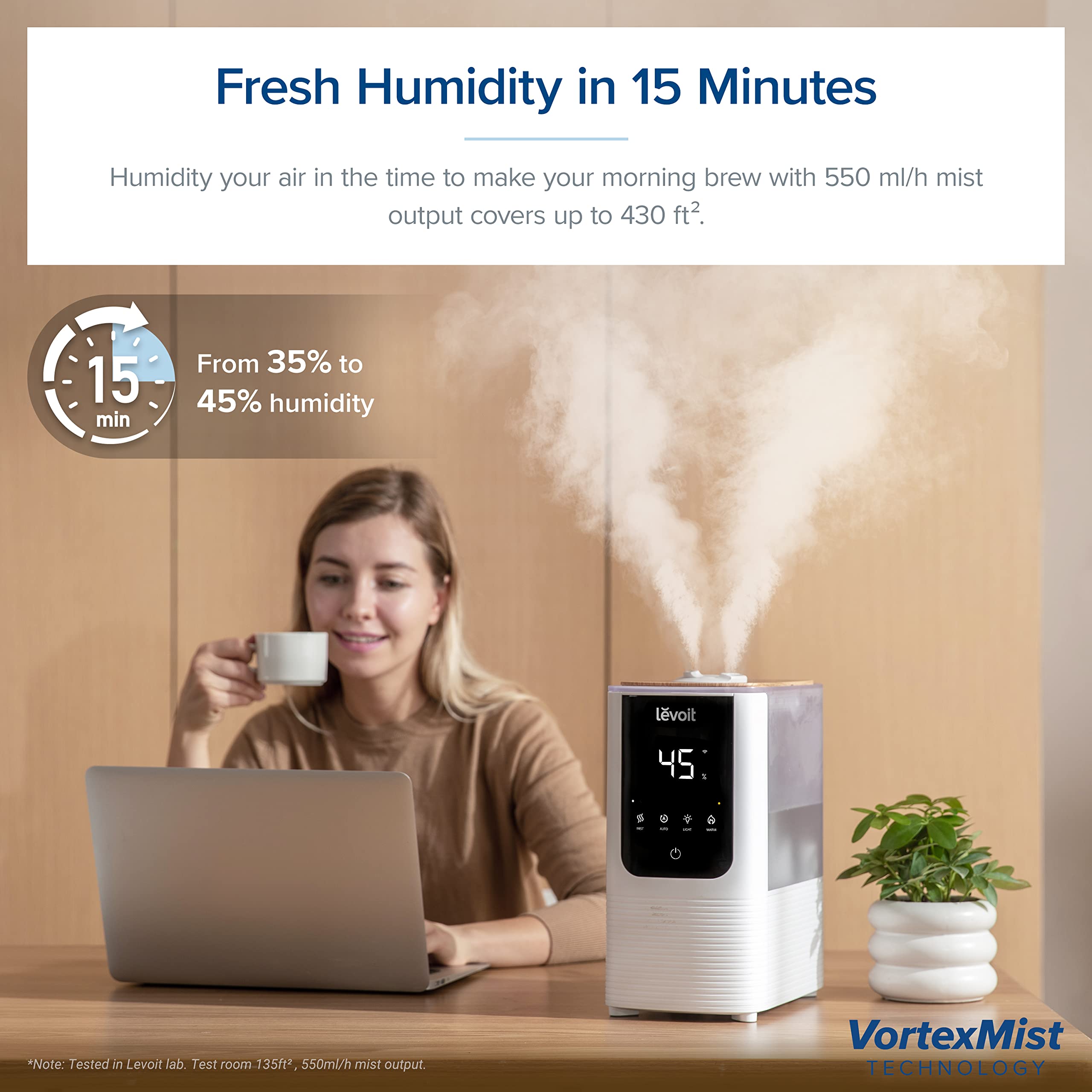 Levoit Smart Humidifier for Bedroom Home - Warm & Cool Mist, Auto Humidity, Top Fill, 26dB Quiet, Voice Control, White 4