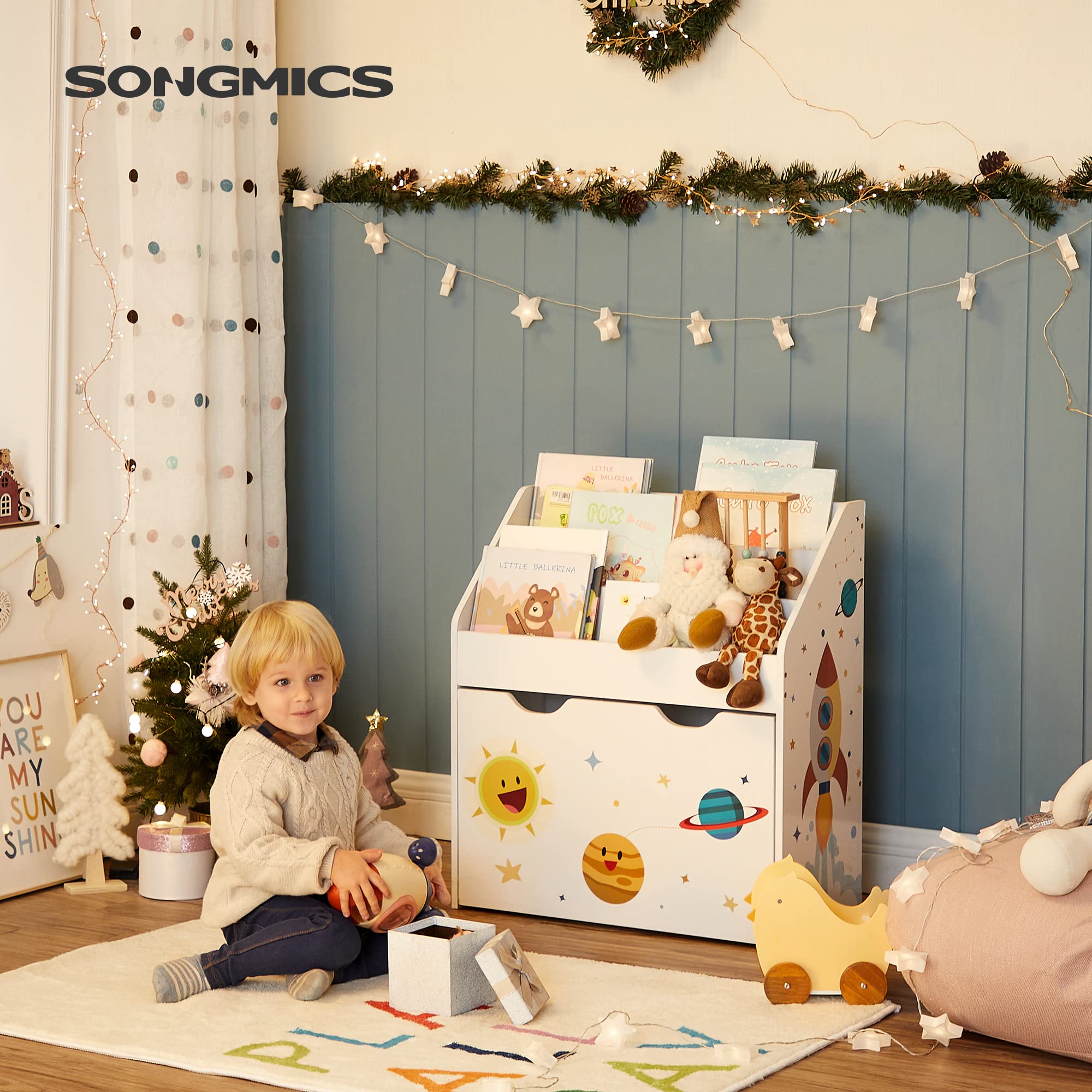 SONGMICS Children's Bookcase with 3 Shelves and Detachable Toy Box | White | 62.5W x 29.5D x 70H cm 2