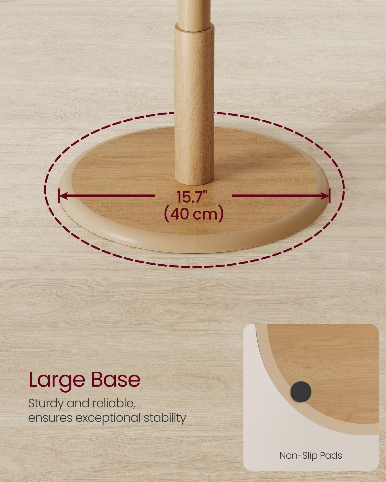 VASAGLE Solid Wood Coat Rack - Freestanding Hall Tree | 40Dia x 171.8H cm | 40 kg Capacity 6