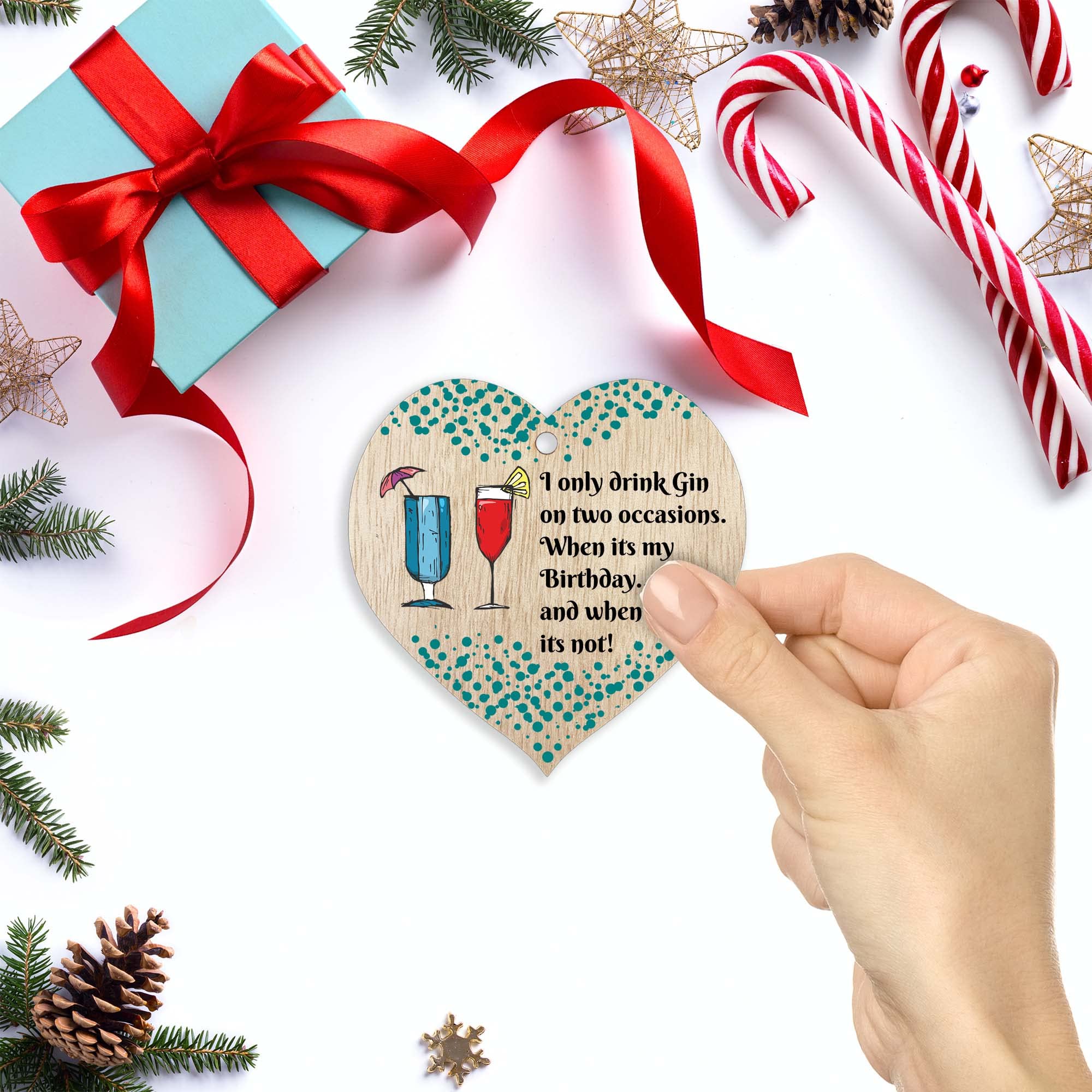 Stuff4 I Only Drink Gin Novelty Hanging Wooden Heart Plaque Gift | 100x100x3mm | Wood 3