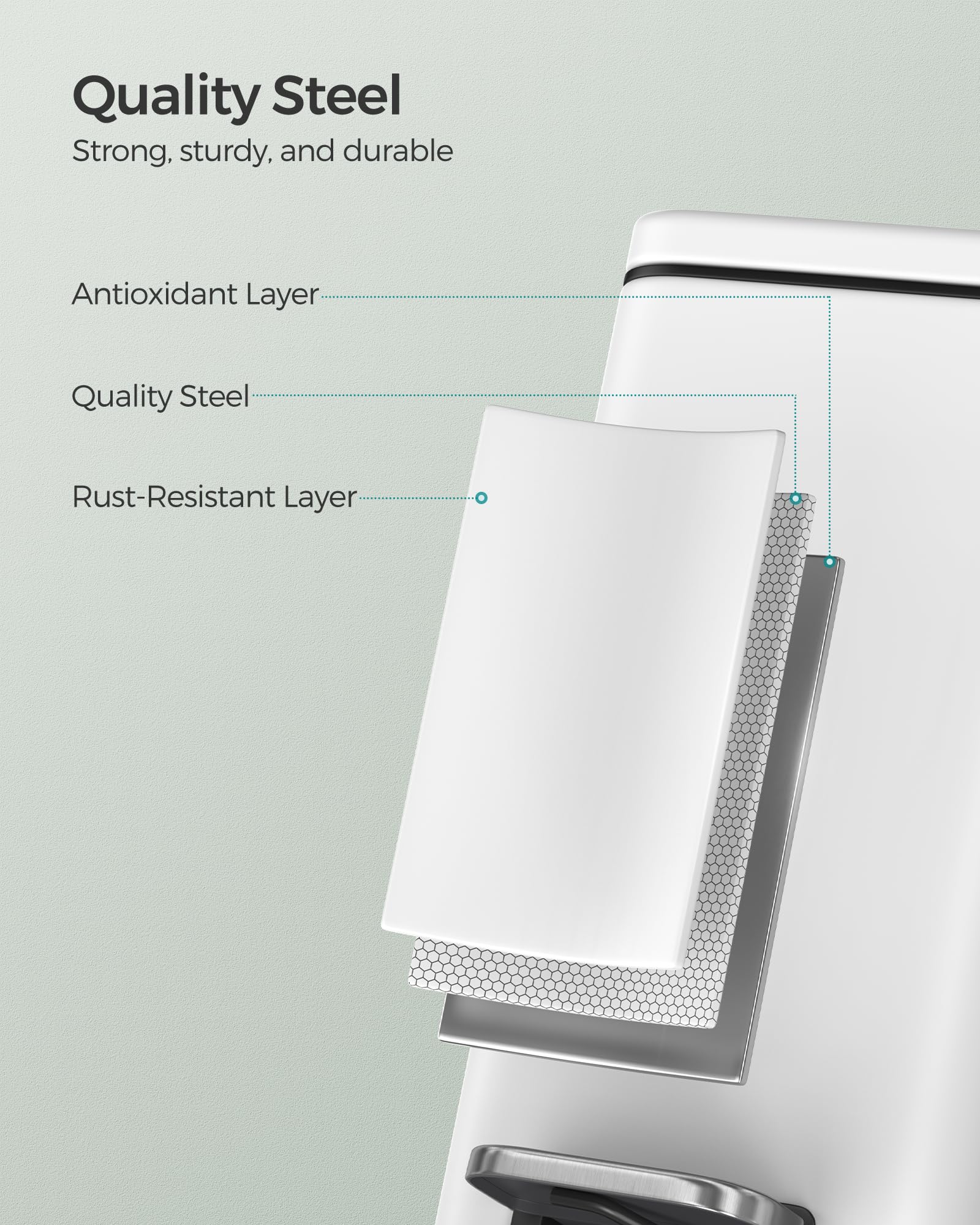 SONGMICS Slim Pedal Bathroom Bin with Lid - 5L Capacity | Rust-Resistant Steel | White 6