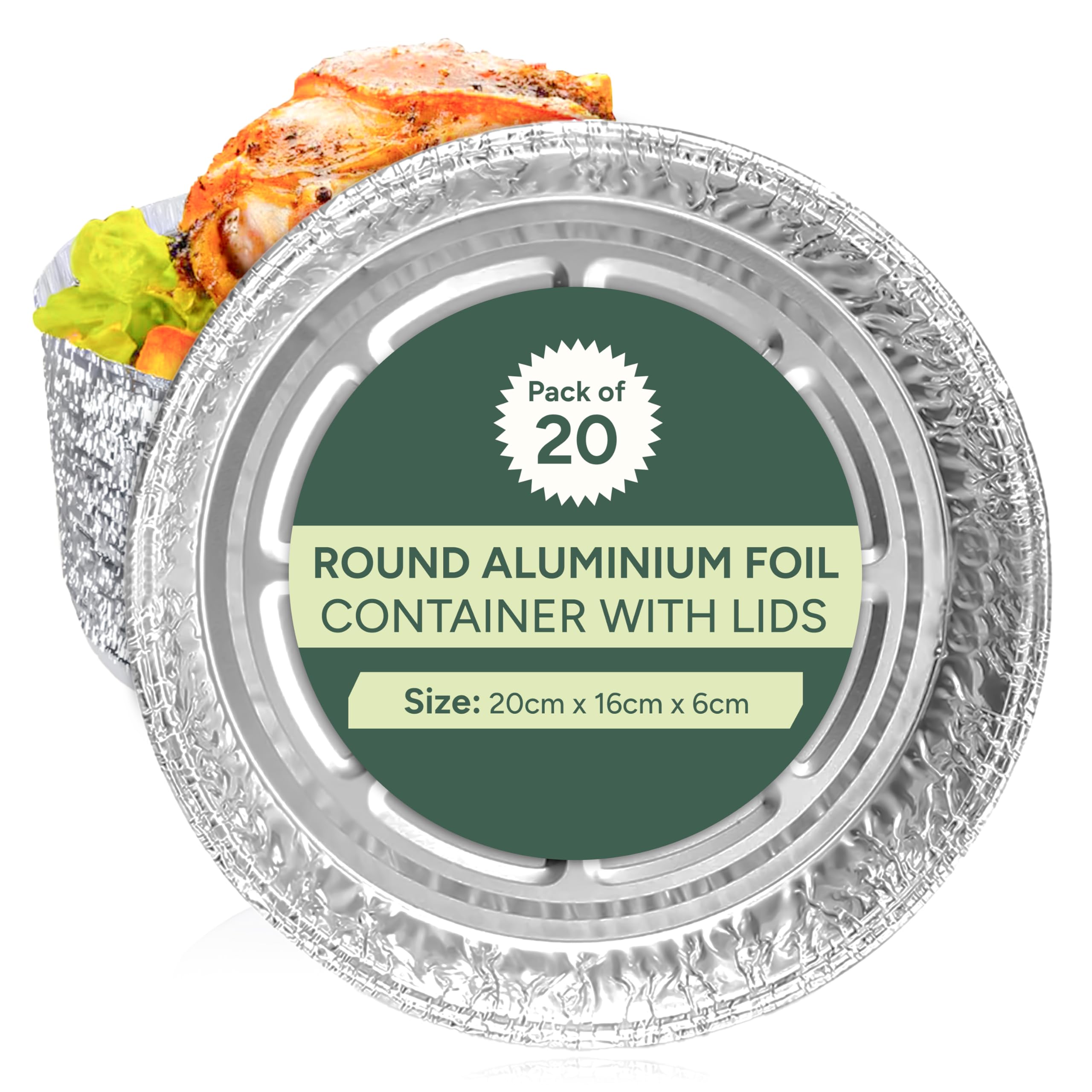Zuvo Round Aluminium Containers - Pack of 20 Foil Flan Cases with Paper Lid | Freezer Safe
