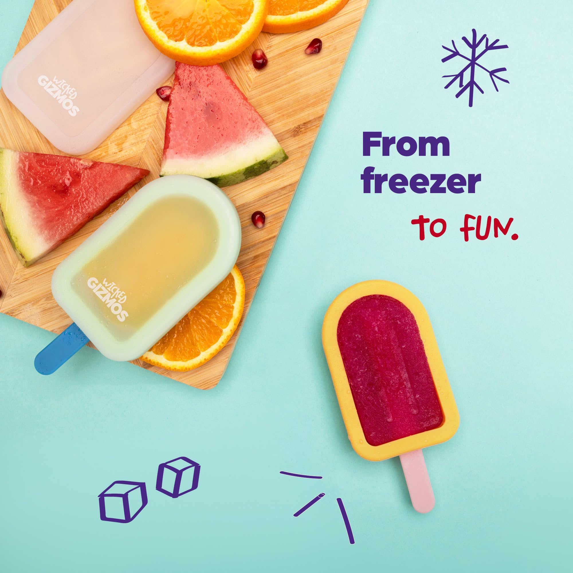 WICKED GIZMOS 4 Reusable Silicone Ice Lolly Moulds - BPA Free, Orange/Green 2