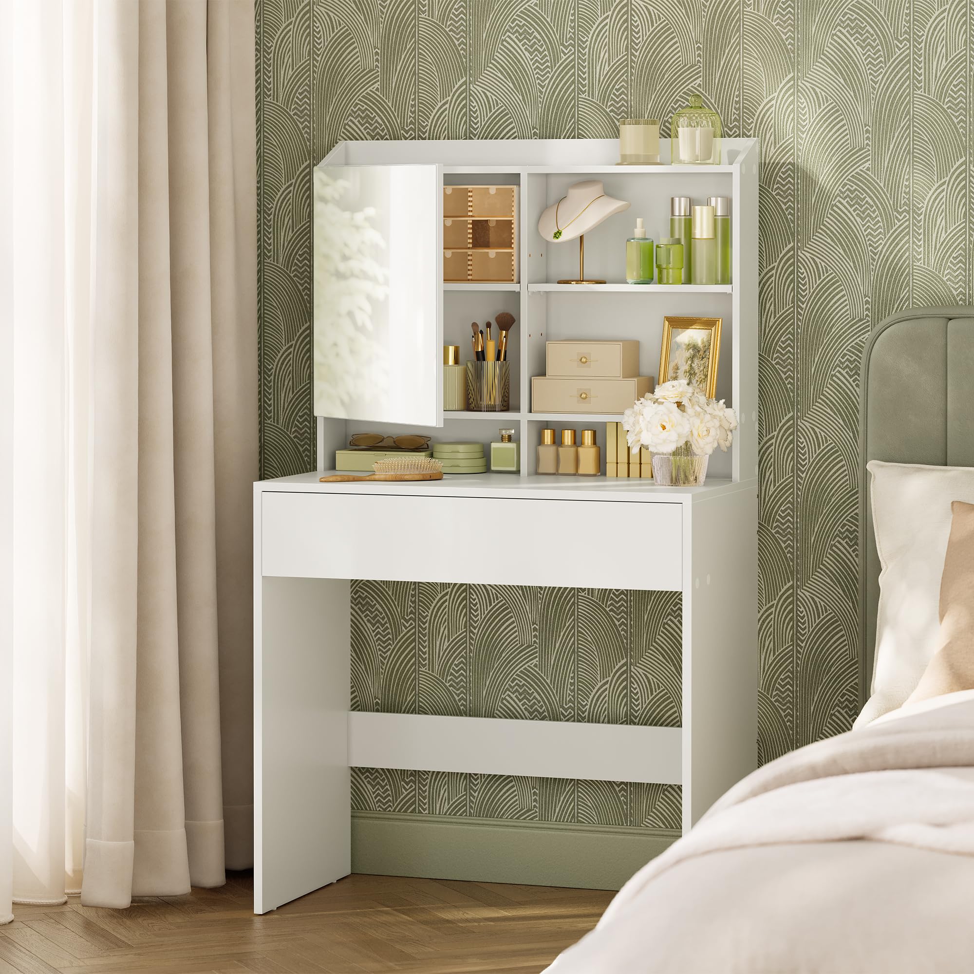 VASAGLE KAILYN Collection Dressing Table with Mirror | White | 40x70x136 cm 2
