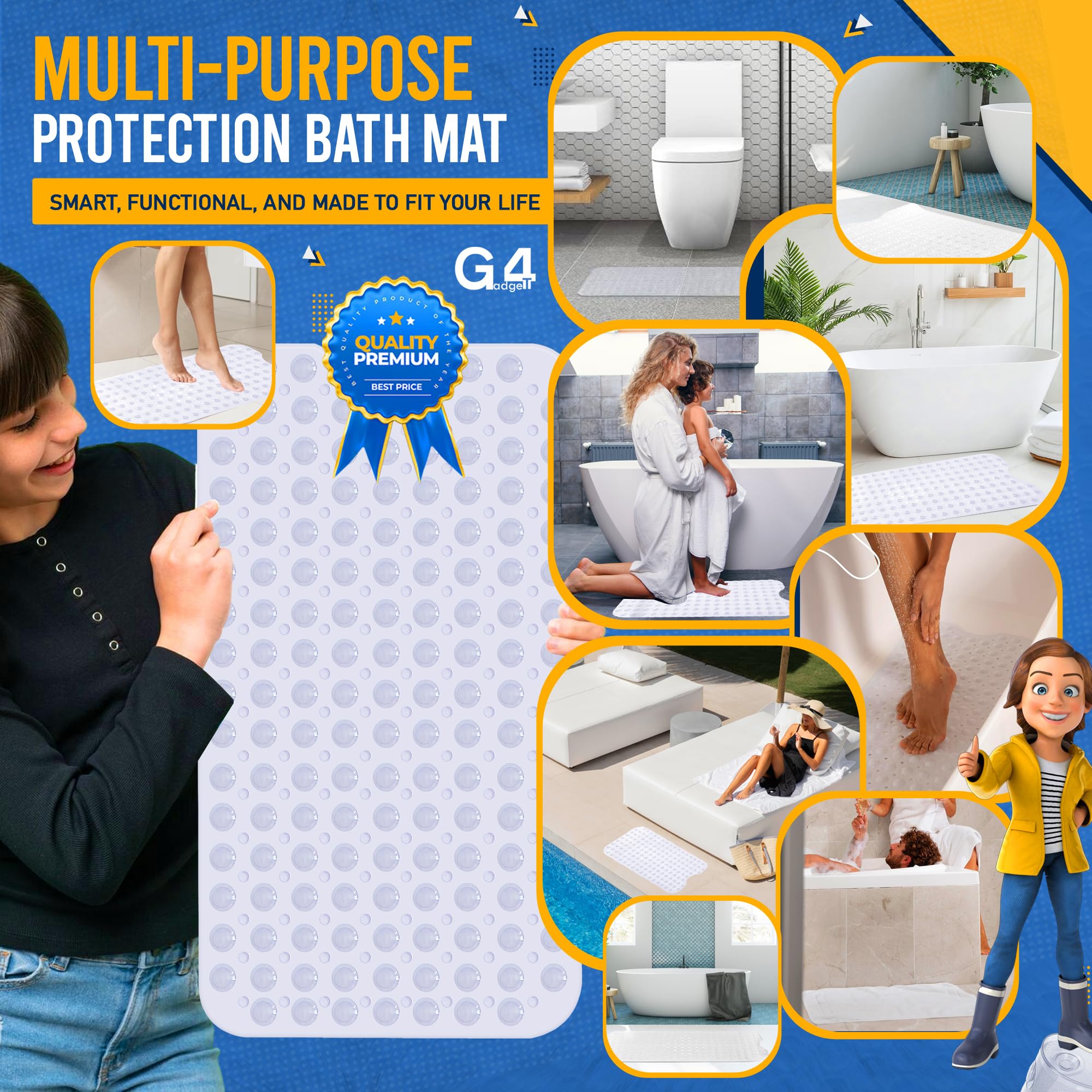 G4GADGET Non-Slip Shower Mat - 70x38cm Clear PVC with 149 Suction Cups | Anti-Mould 6