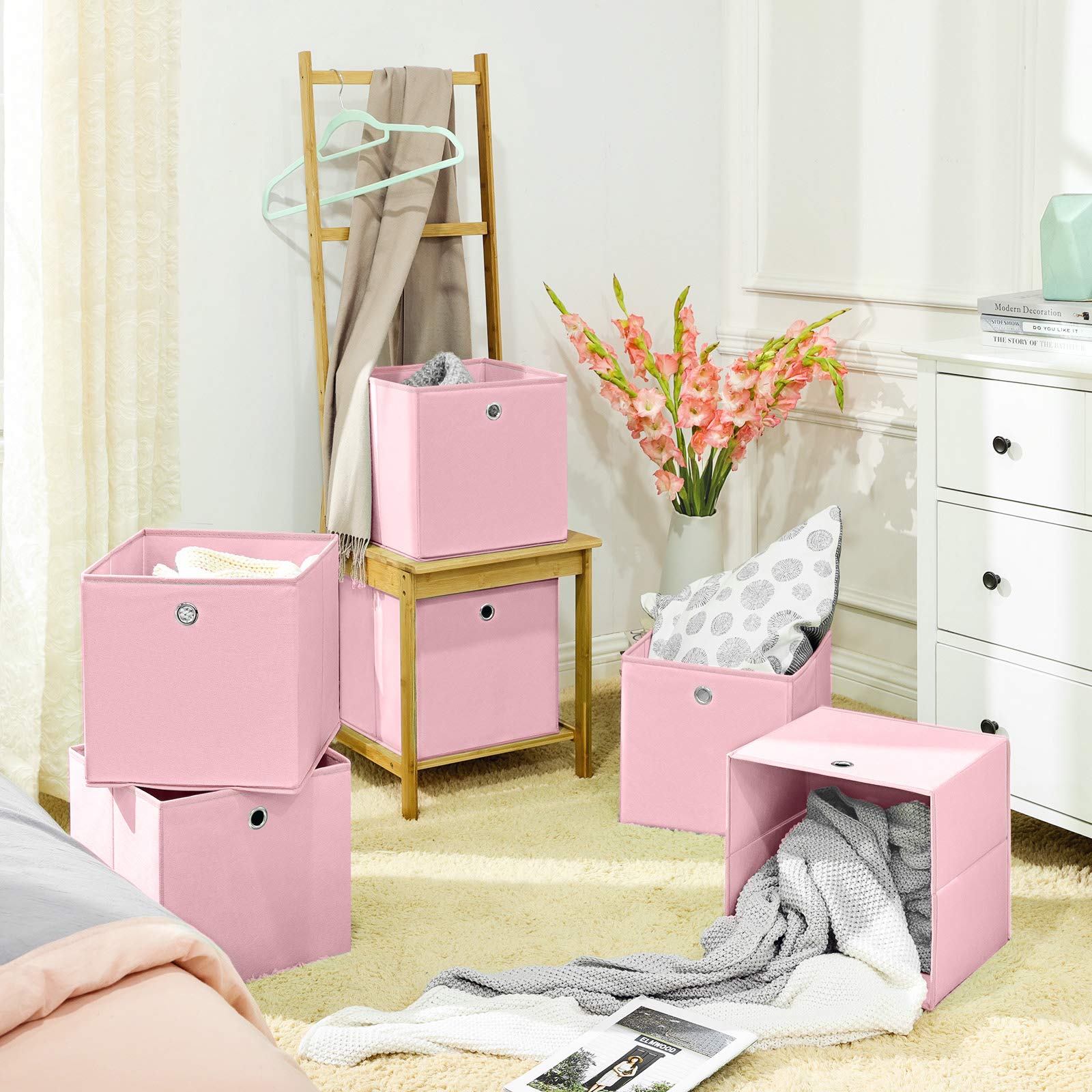 SONGMICS Set of 6 Foldable Storage Boxes - Pink Fabric Cubes for Clothes & Toys | 30 x 30 x 30 cm 3