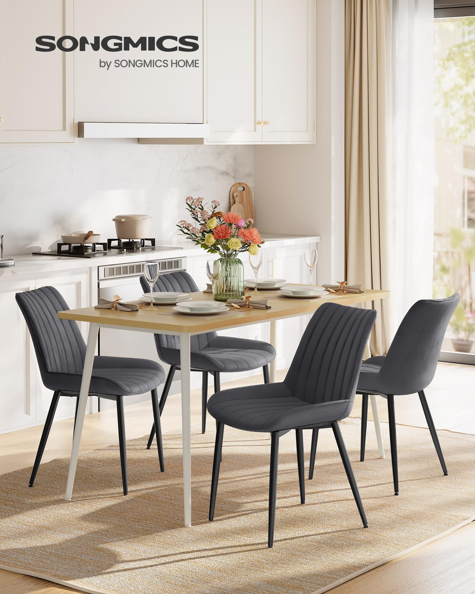 SONGMICS Dining Chairs Set of 2 - Upholstered Kitchen Chairs with Ergonomic Backrest | Max Load 120 kg