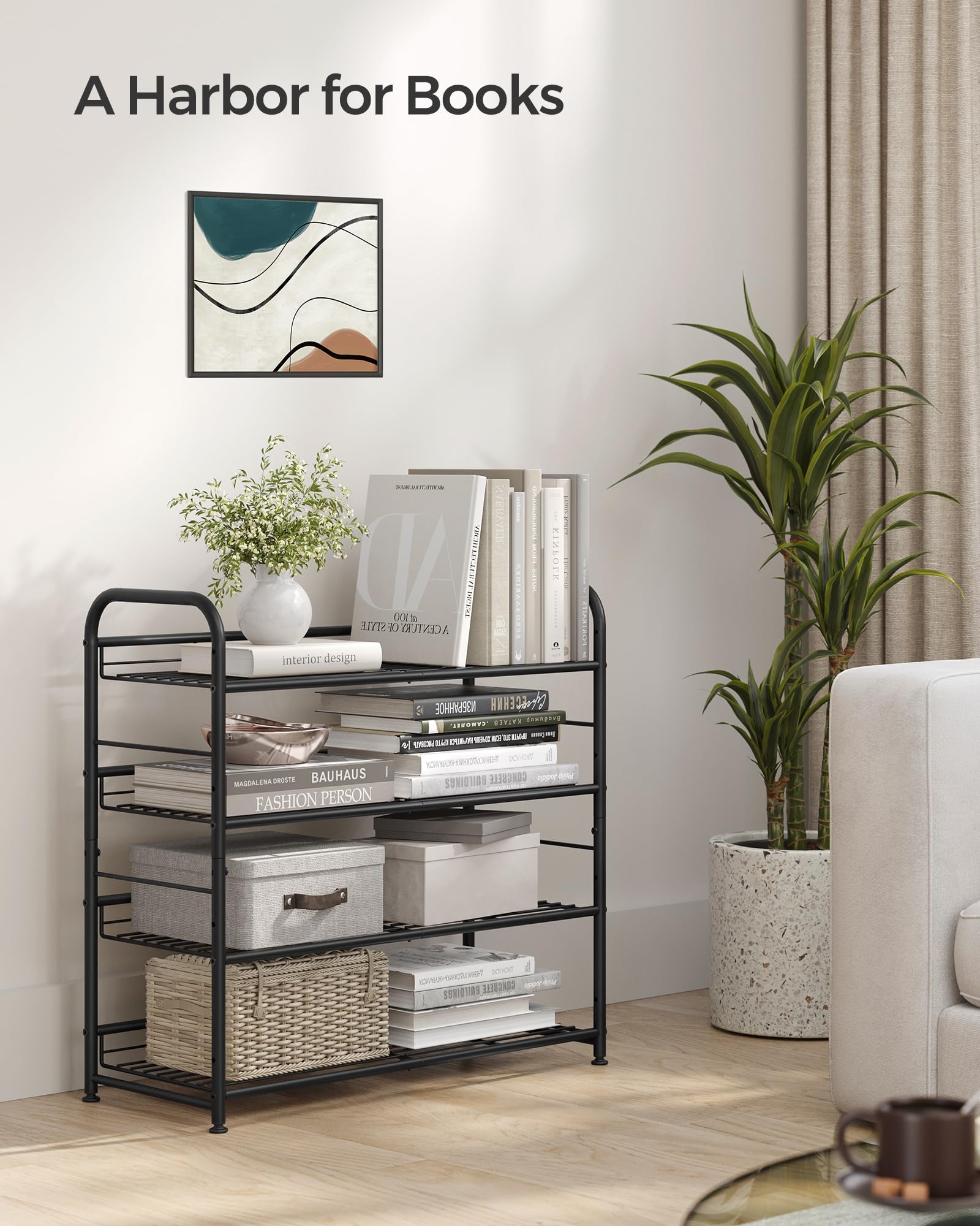 SONGMICS 4 Tier Stackable Shoe Rack - Metal Frame, Holds Up to 16 Pairs | Black 5