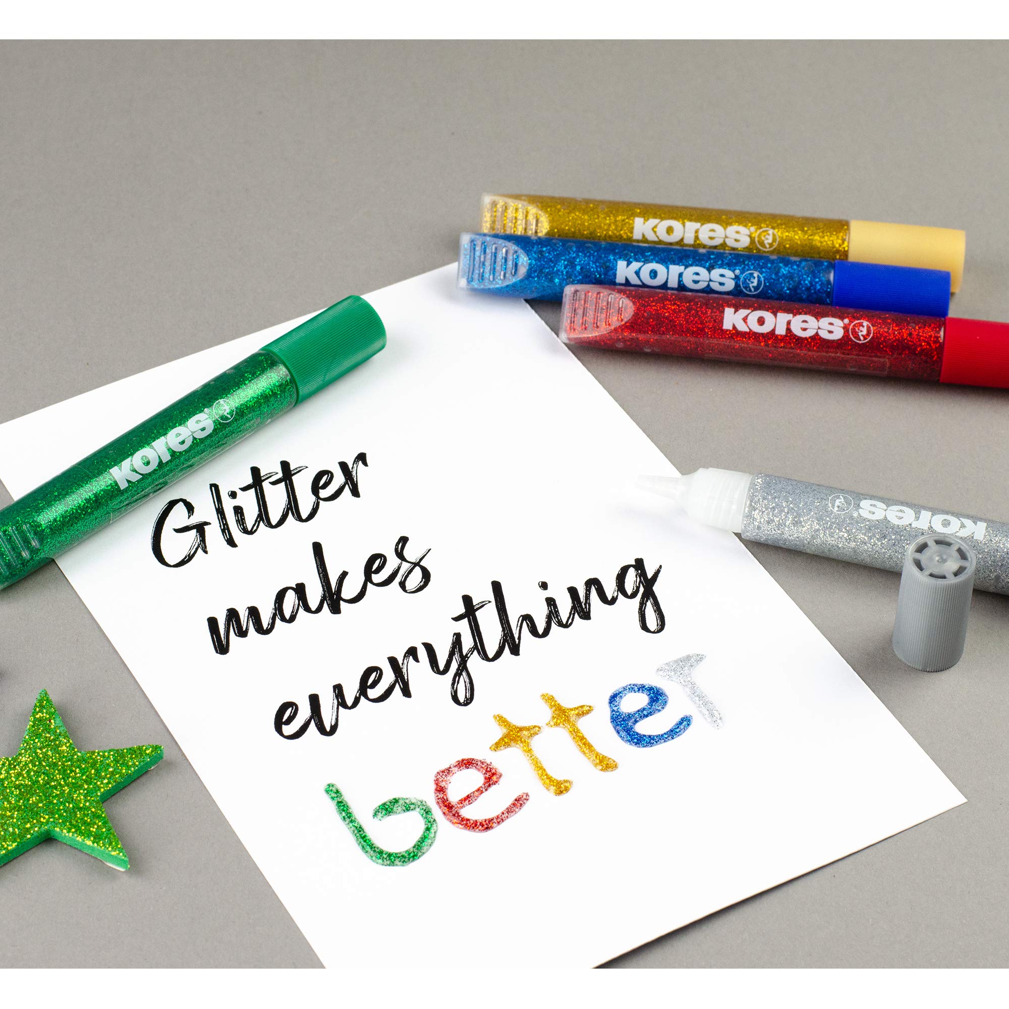 Kores Glitter Glue Pens - 10.5 ml (Pack of 5) | Acid-Free Craft Adhesive 4