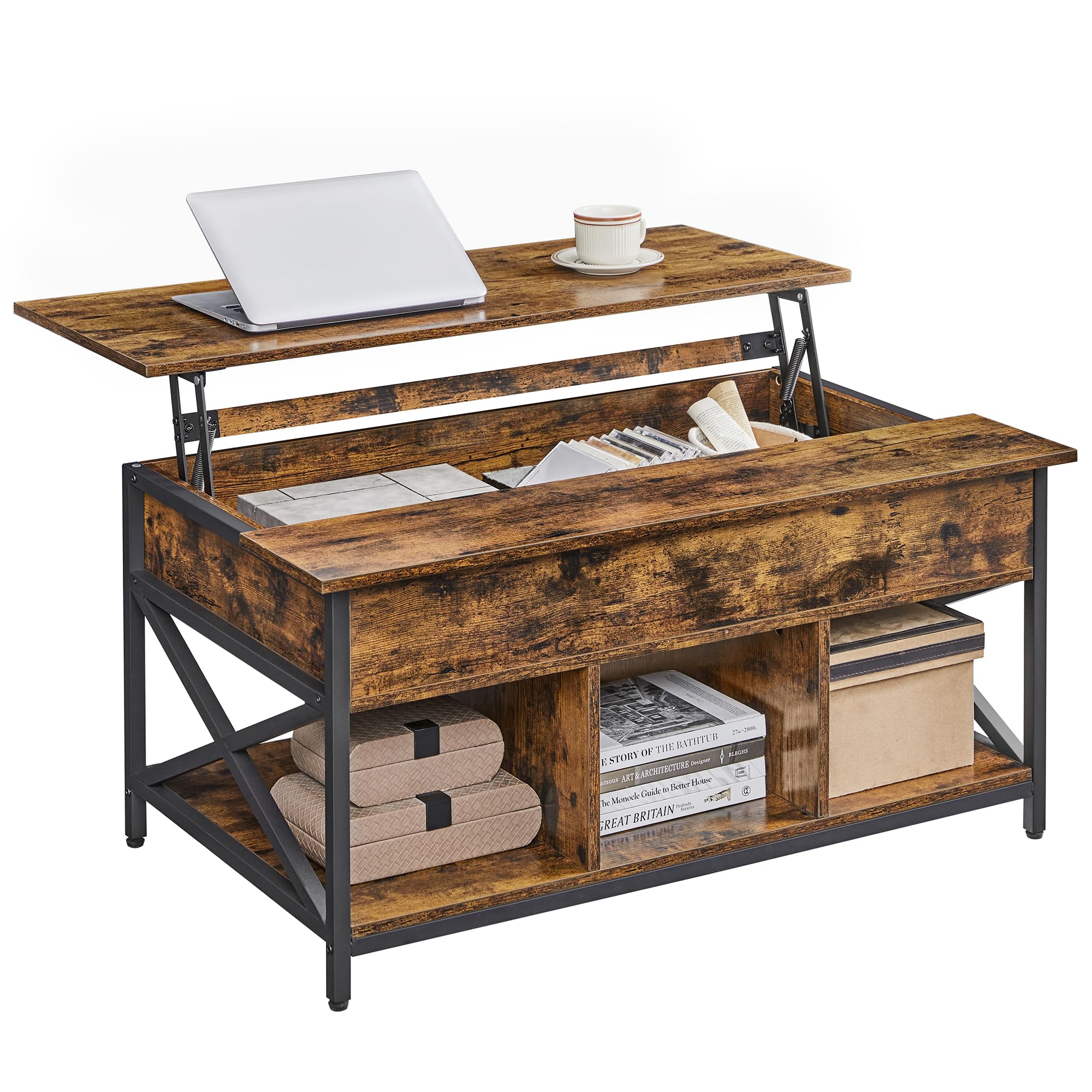VASAGLE Lift-Top Coffee Table with Hidden Storage | Industrial Style | 60x100x52 cm 1