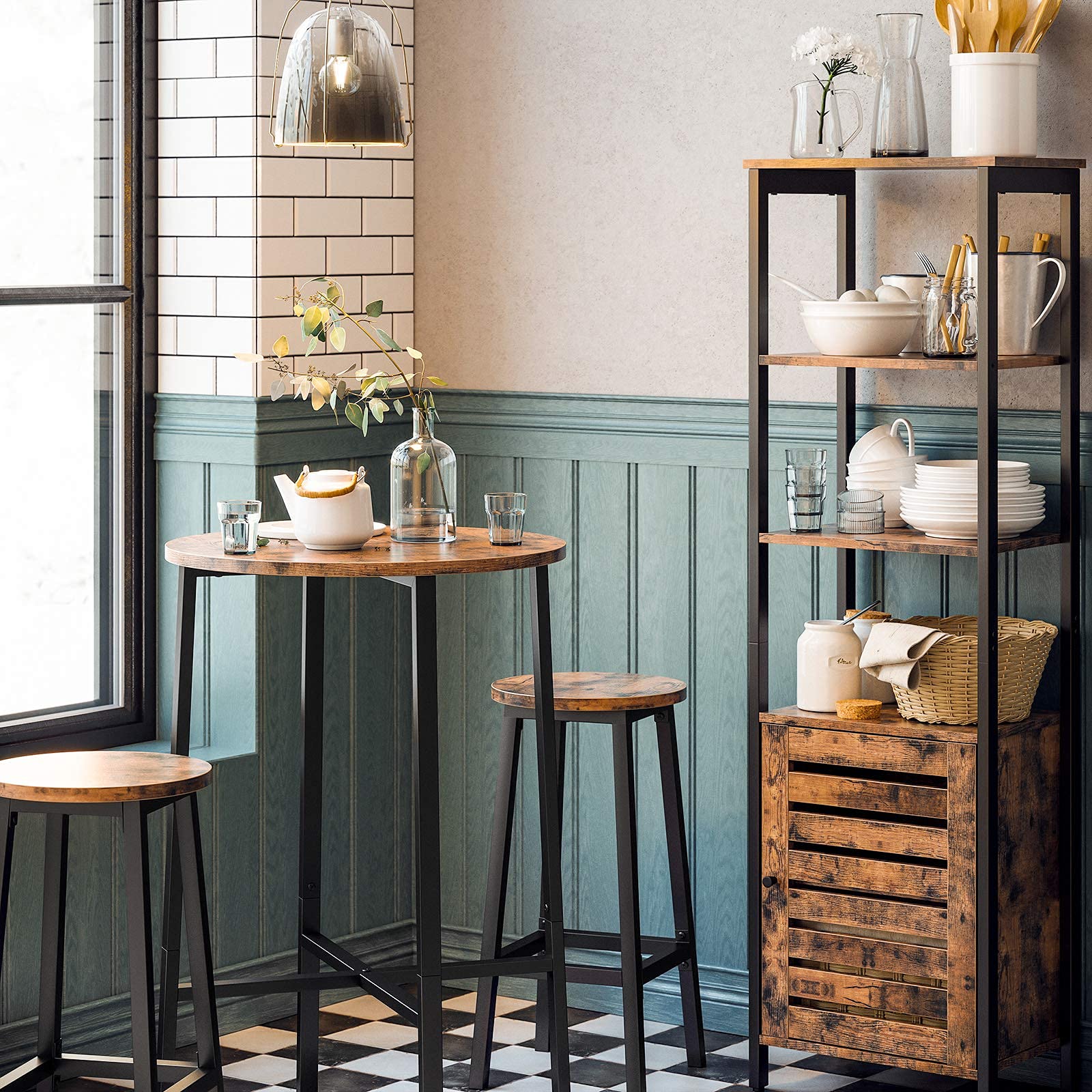 VASAGLE Set of 2 Bar Stools - Industrial Style, Rustic Brown & Black, Steel Frame, 65 cm Height | LBC32X 8
