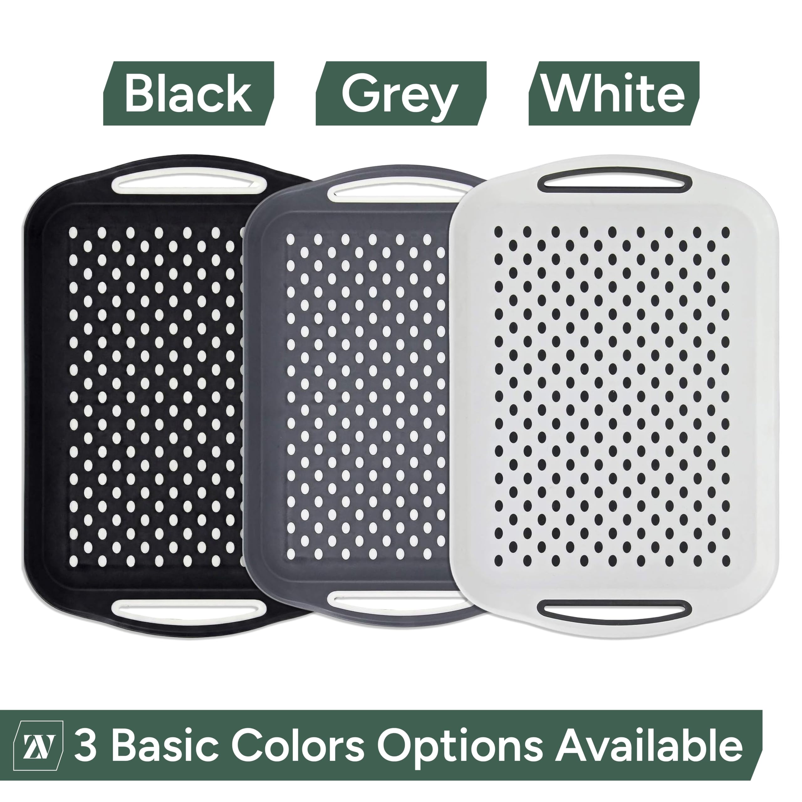 Zuvo 2-Pack Anti-Slip Serving Trays with Handles | Lightweight BPA-Free Plastic | White 6