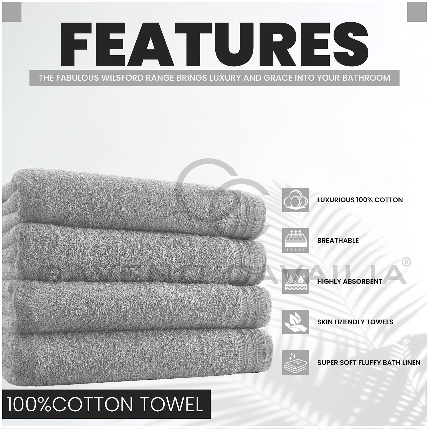 GC GAVENO CAVAILIA Wilsford Bath Sheets - 4 Pack Egyptian Cotton, 450 GSM, Silver | 75X135 Cm 2