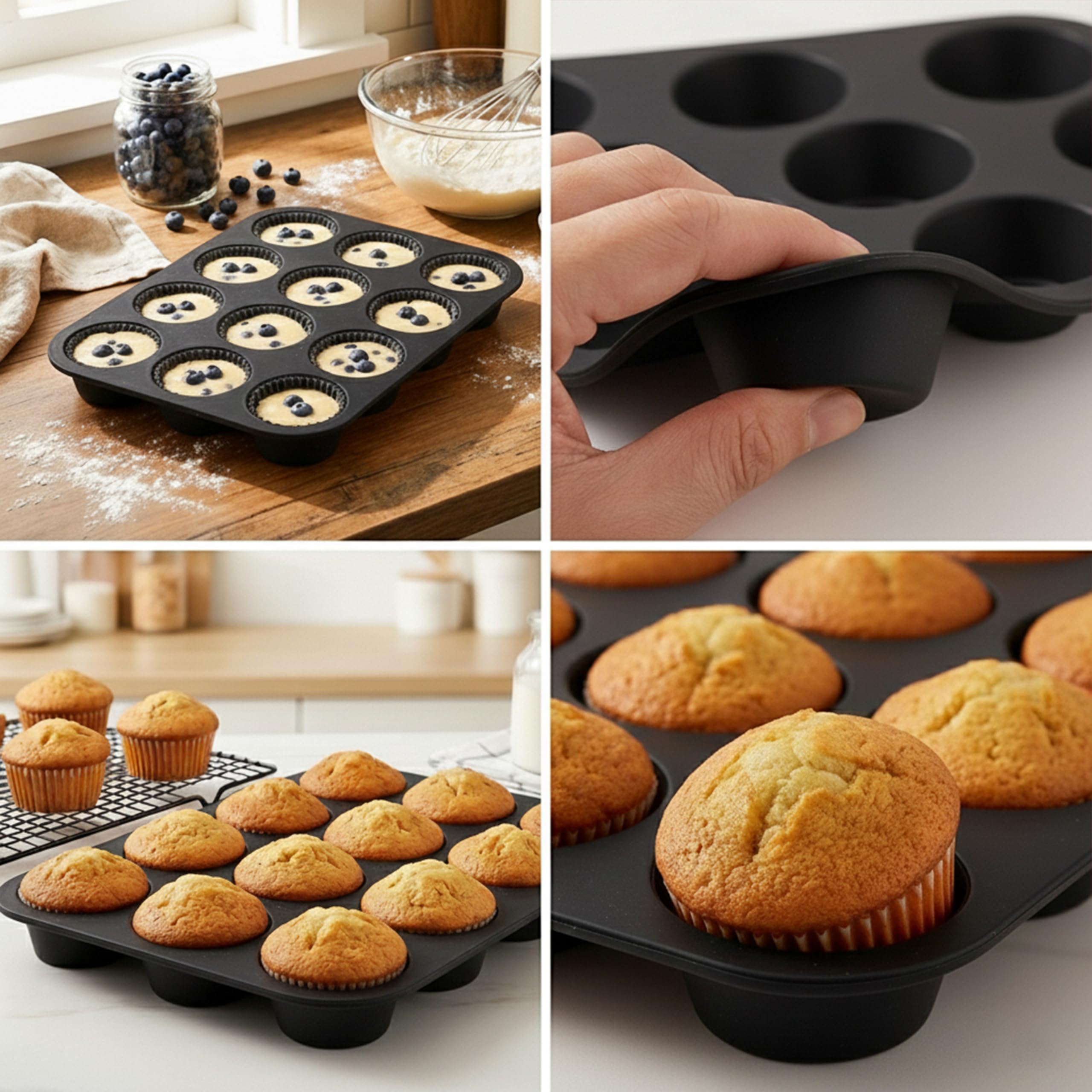 Zuvo Silicone Muffin & Cupcake Tray - 12 Cups Non-Stick, Black, 23x31cm 7
