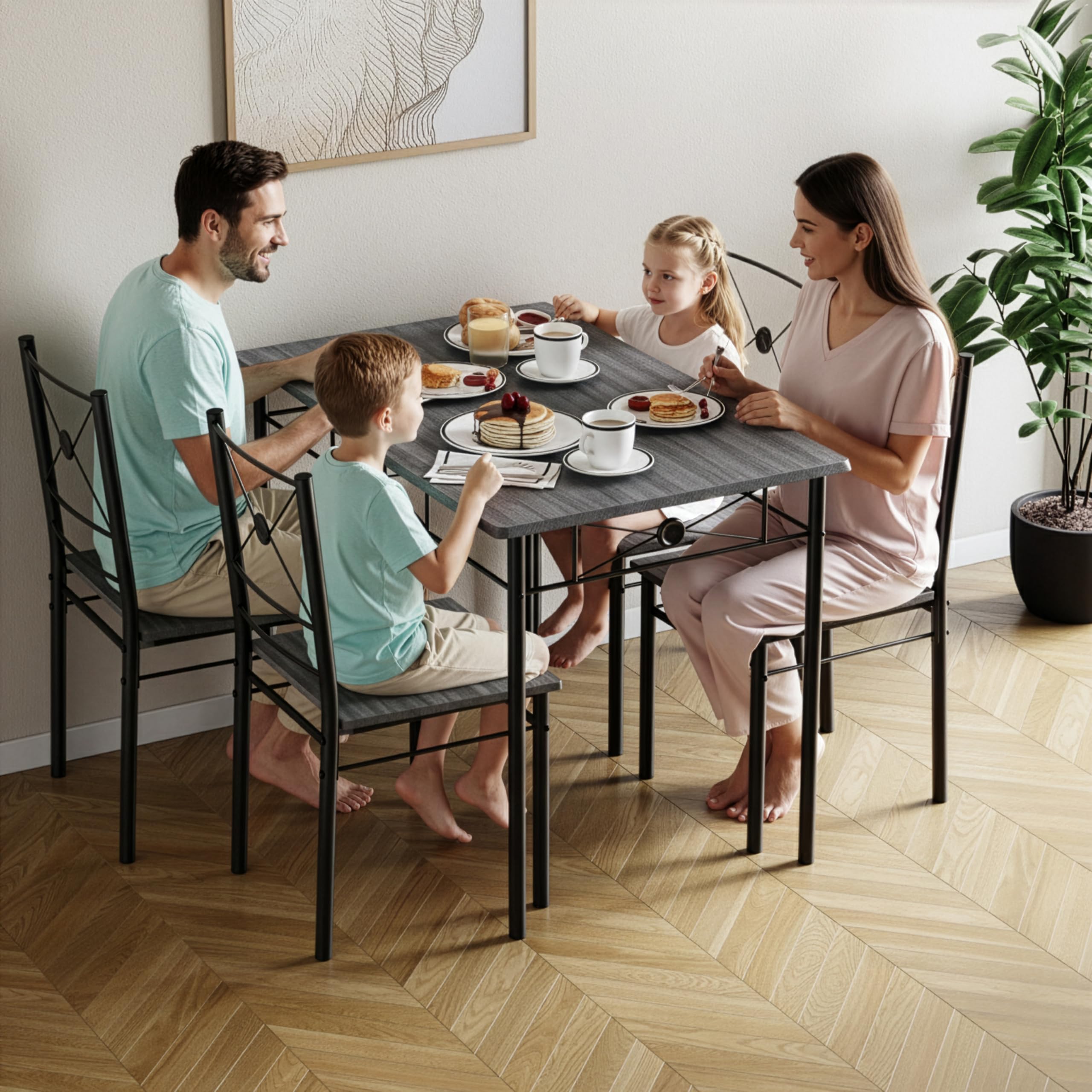 Vida Designs Roslyn 4 Seater Dining Set - Grey | Engineered Wood & Carbon Steel | 110cm Table 4