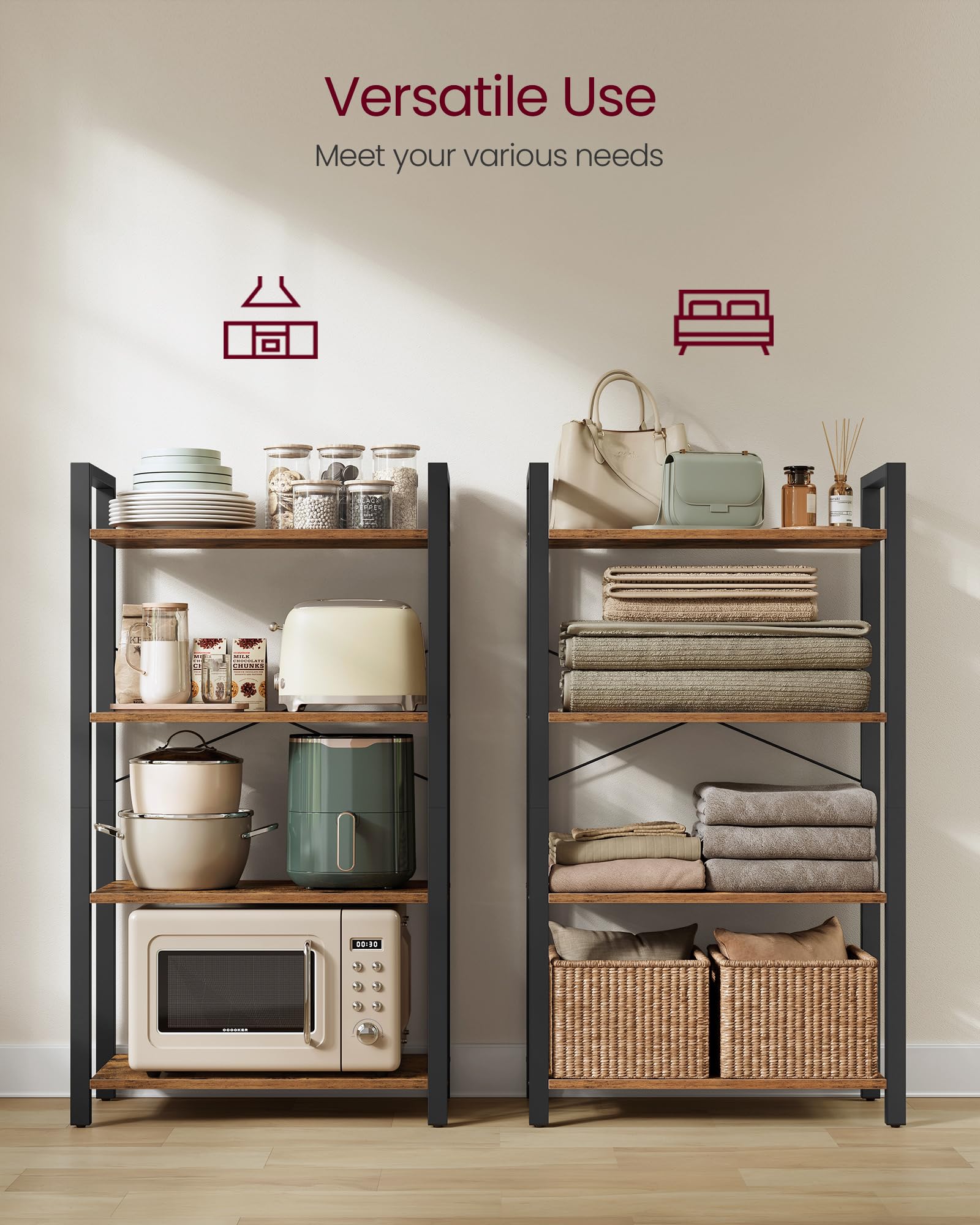 VASAGLE 4-Tier Bookshelf - Industrial Style Storage | Rustic Brown & Ink Black | 30 x 66 x 120 cm 6