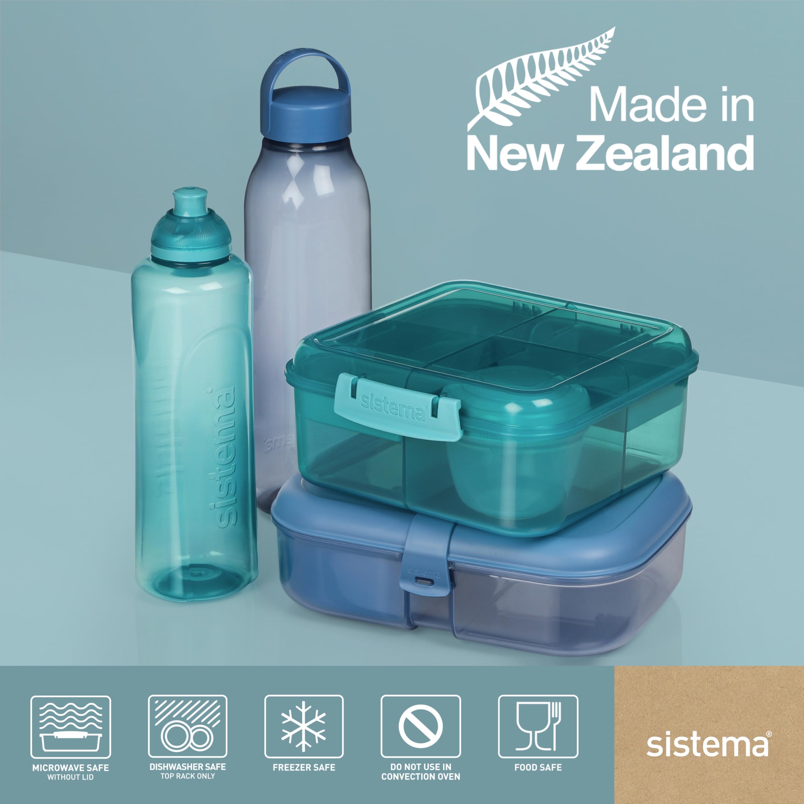Sistema Ocean Bound Plastic Bento Box - 1.1 L Capacity | Teal/Blue | Microwave Safe 6