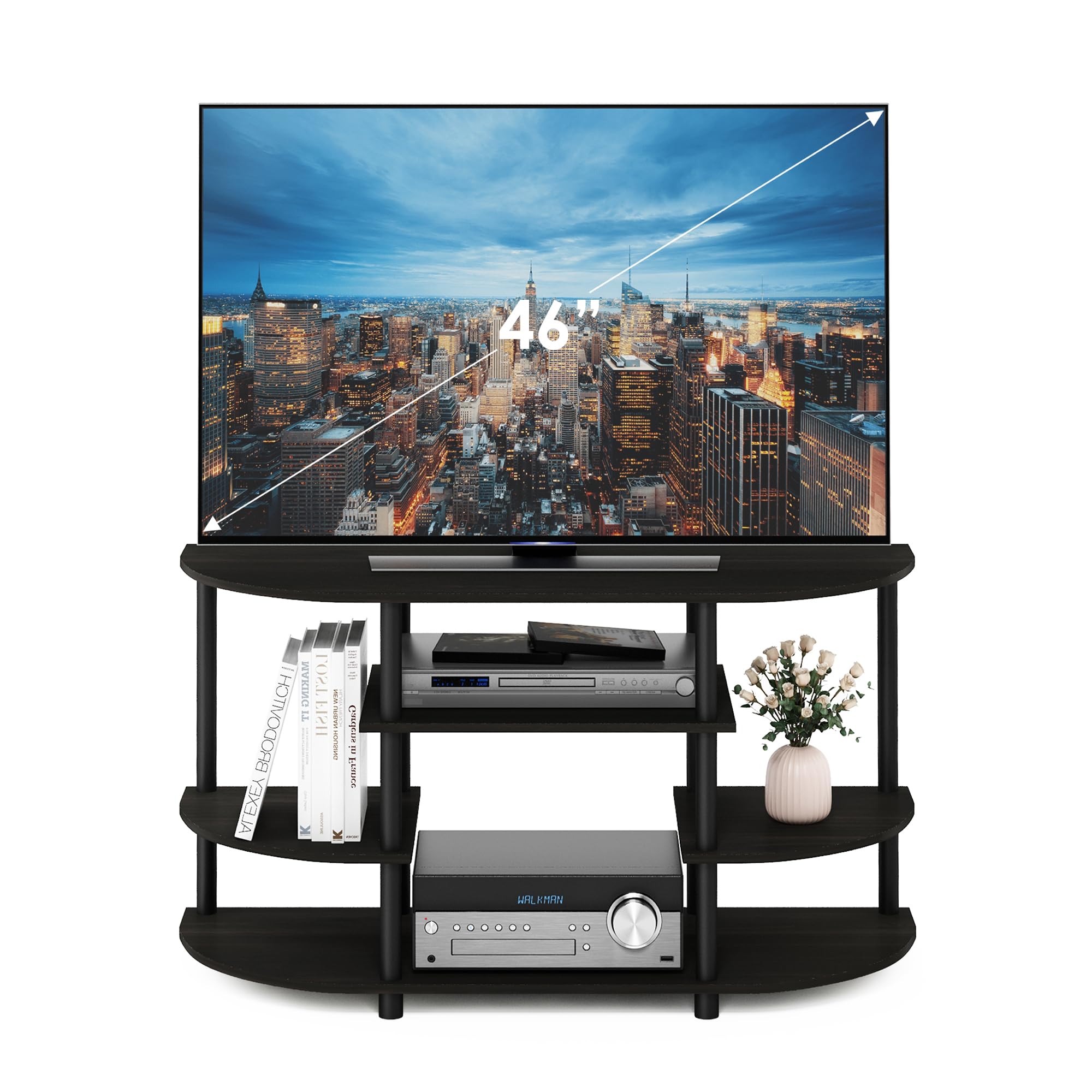 Furinno JAYA TV Stand - Fits up to 46 Inch TV | Espresso/Black | Toolless Assembly 4