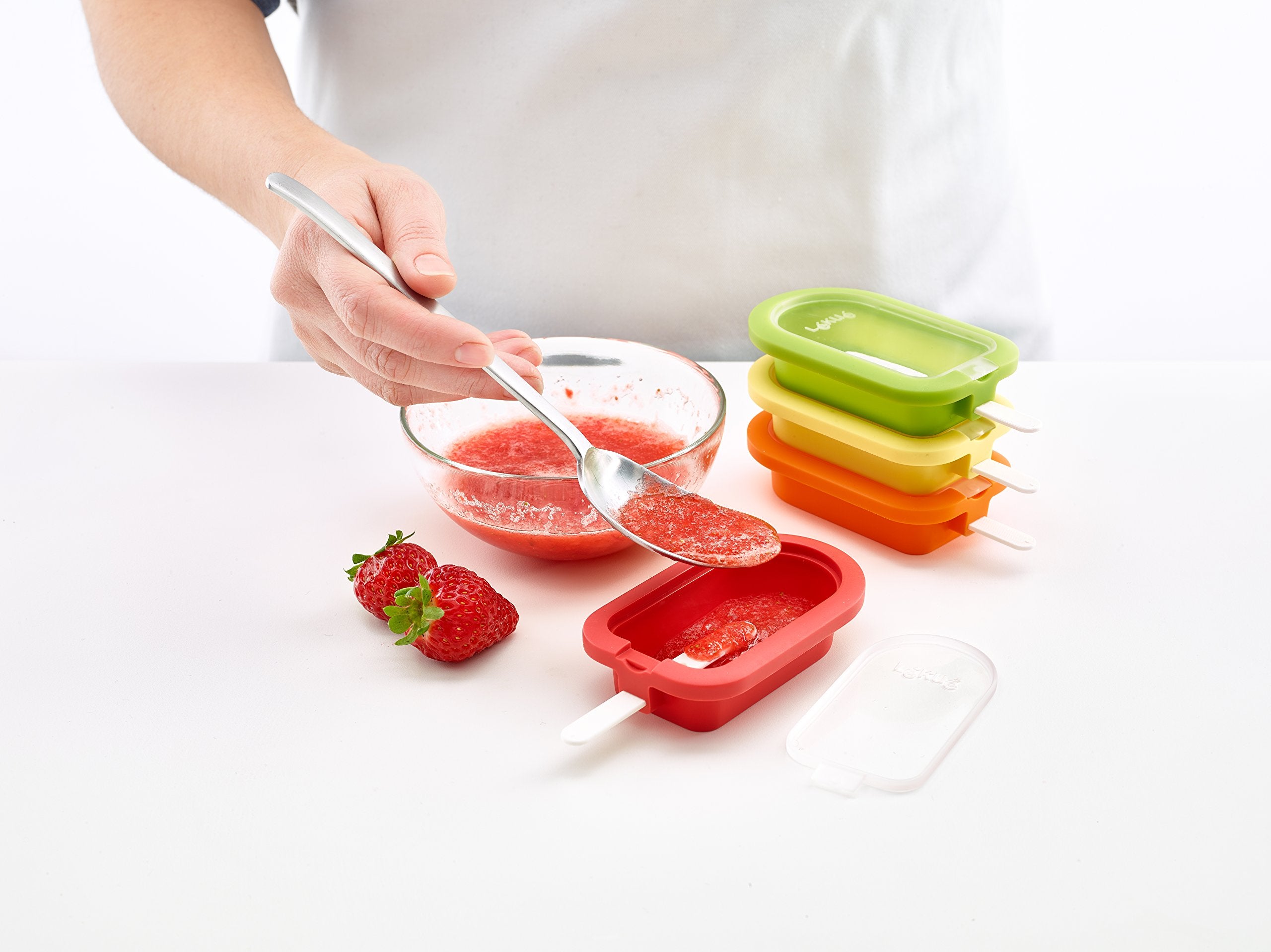 Lékué Stackable Ice Lolly Moulds - Mini, 4 Pieces, Multi-Colour Silicone | 60ml Capacity 5