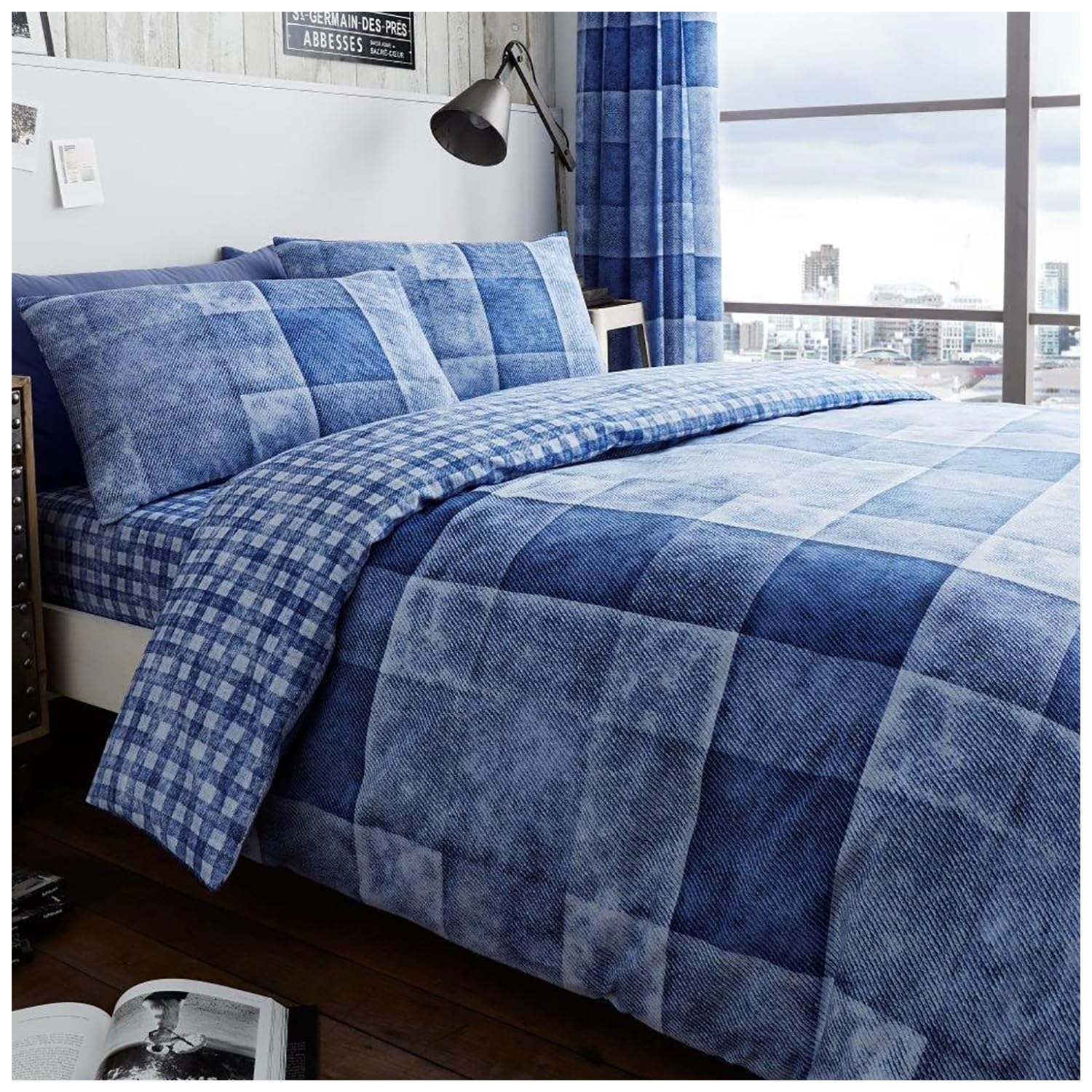 GC GAVENO CAVAILIA Polycotton Checked Duvet Cover Set | Double Size (200cm x 200cm) | Blue 1