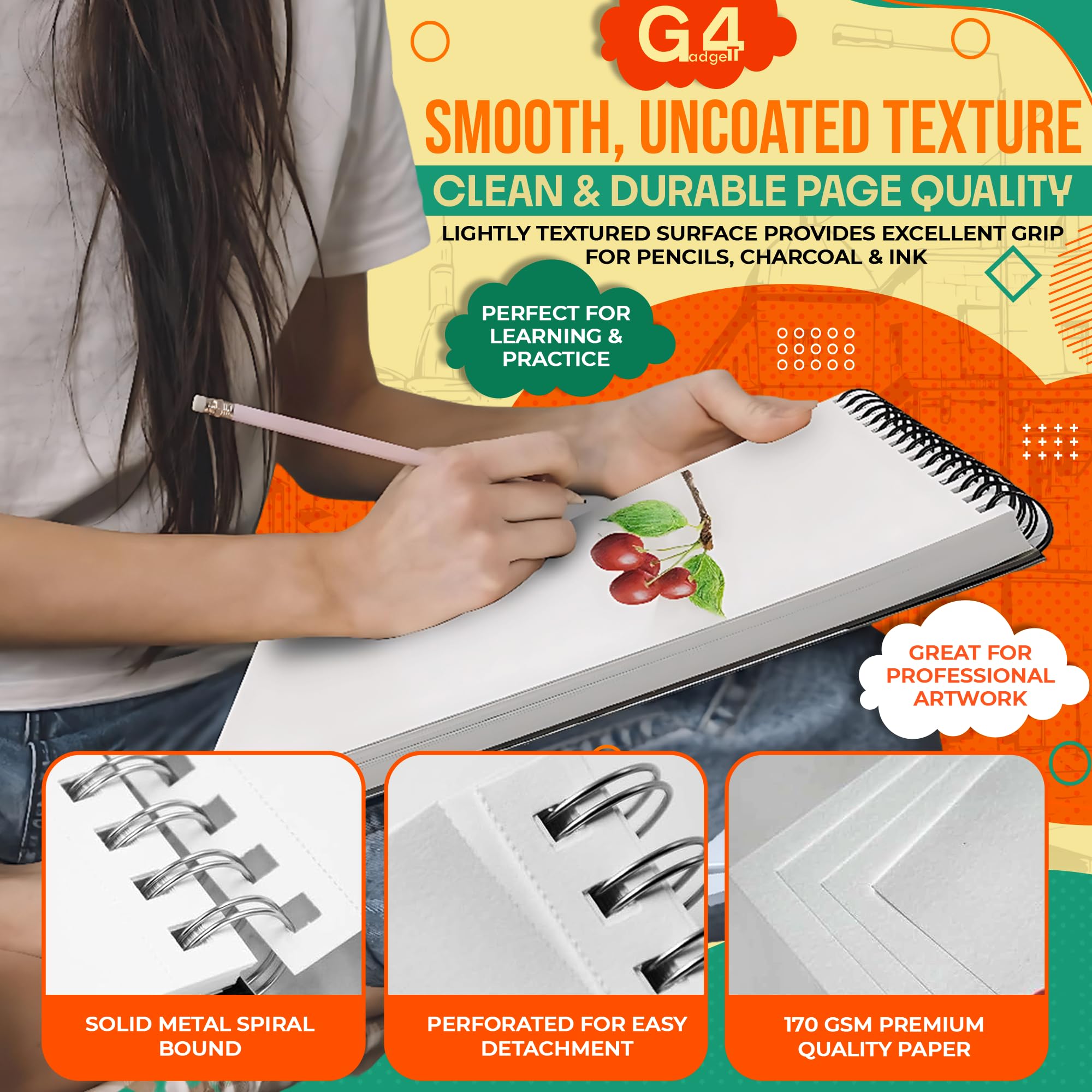 G4GADGET Sketchbook - 2 Pack A3 Drawing Pad | 170 GSM Thick Paper | Wiro Bound 6