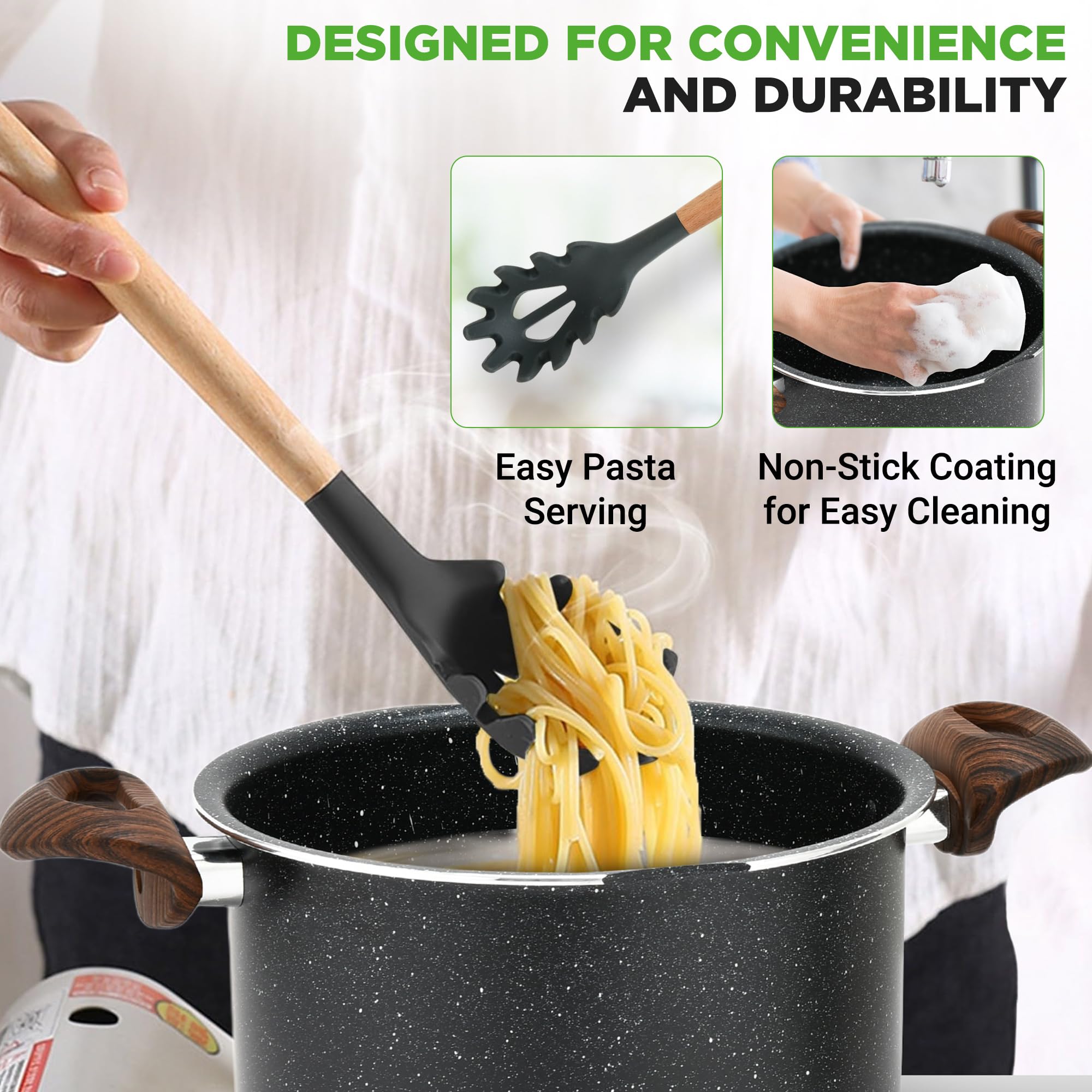 Nutrichef 5.1L Nonstick Pasta Pot with Strainer Lid and Pasta Fork | Aluminum | Black 3