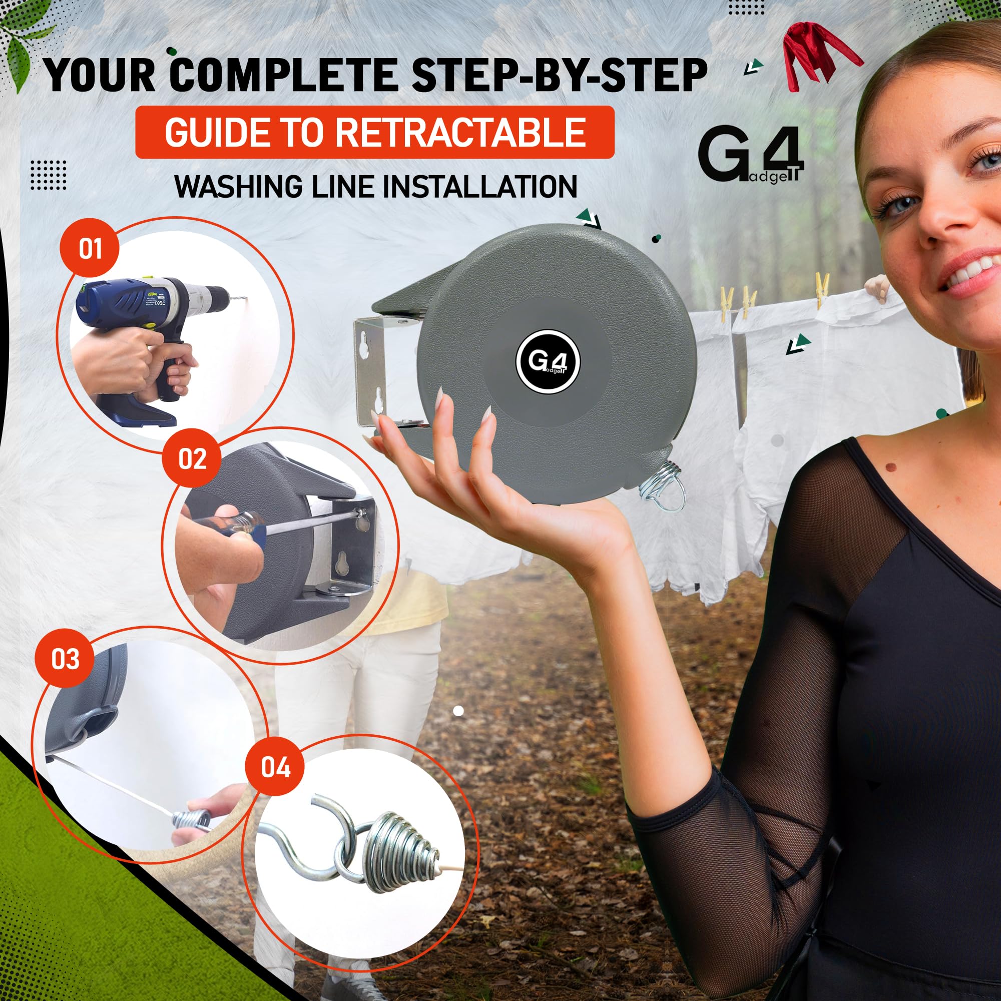 G4GADGET Outdoor Retractable Clothes Line - 15m Drying Space | Heavy Duty | Grey 6