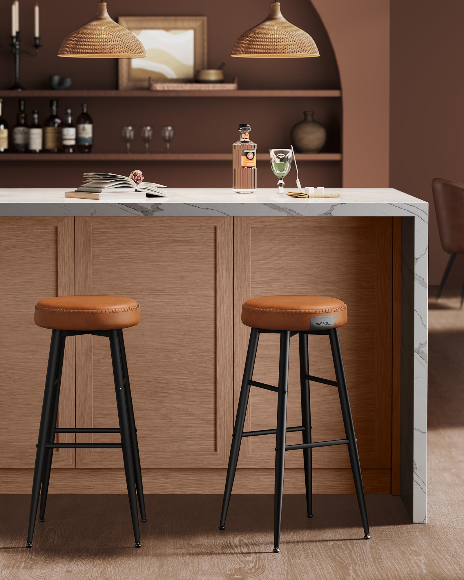 VASAGLE EKHO Collection Bar Stools Set of 2 - Caramel Brown | 51.6cm D x 76.2cm H 6