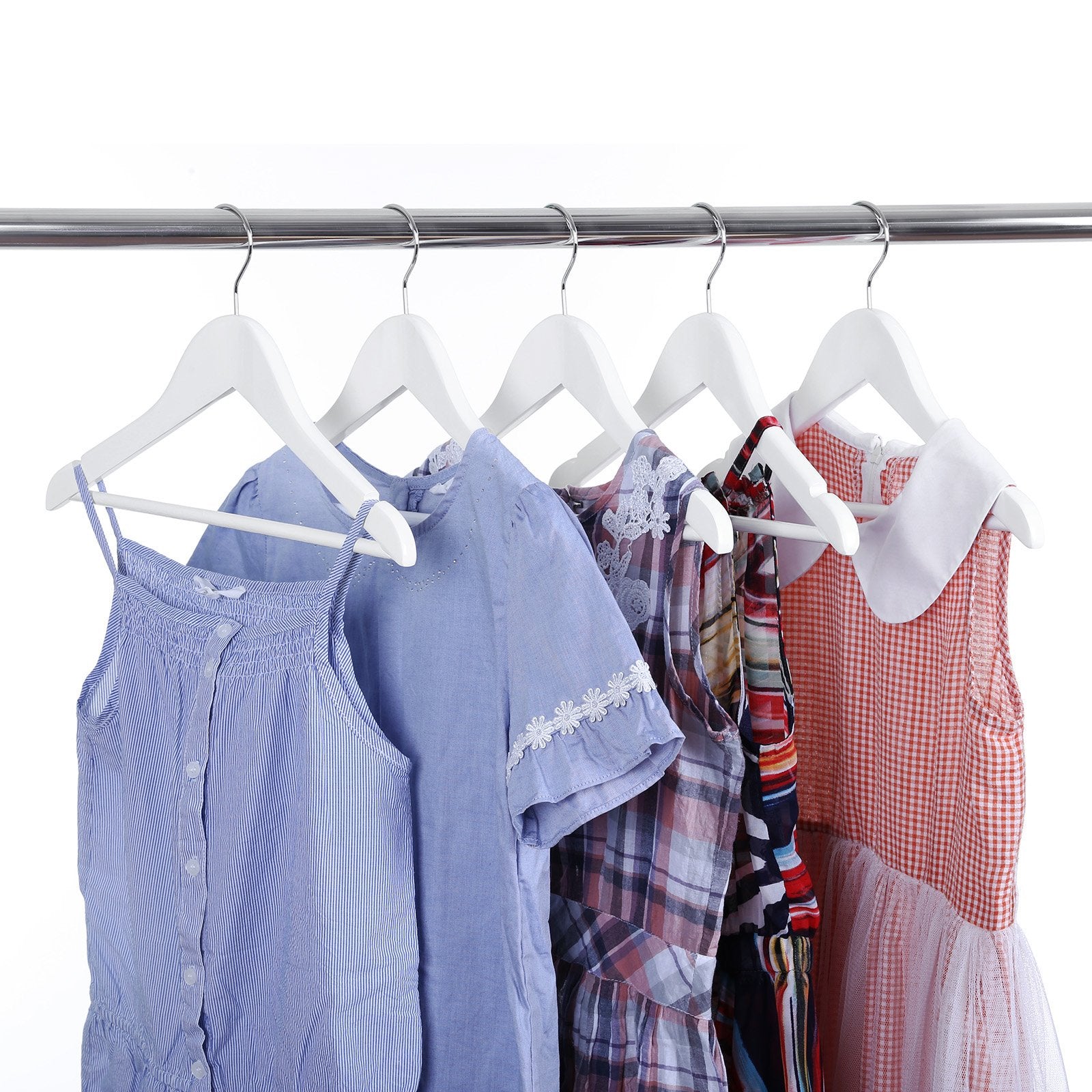 SONGMICS Wood Children's Hangers - Pack of 20 Kid's Clothes Hangers with Trousers Bar | White Finish 2