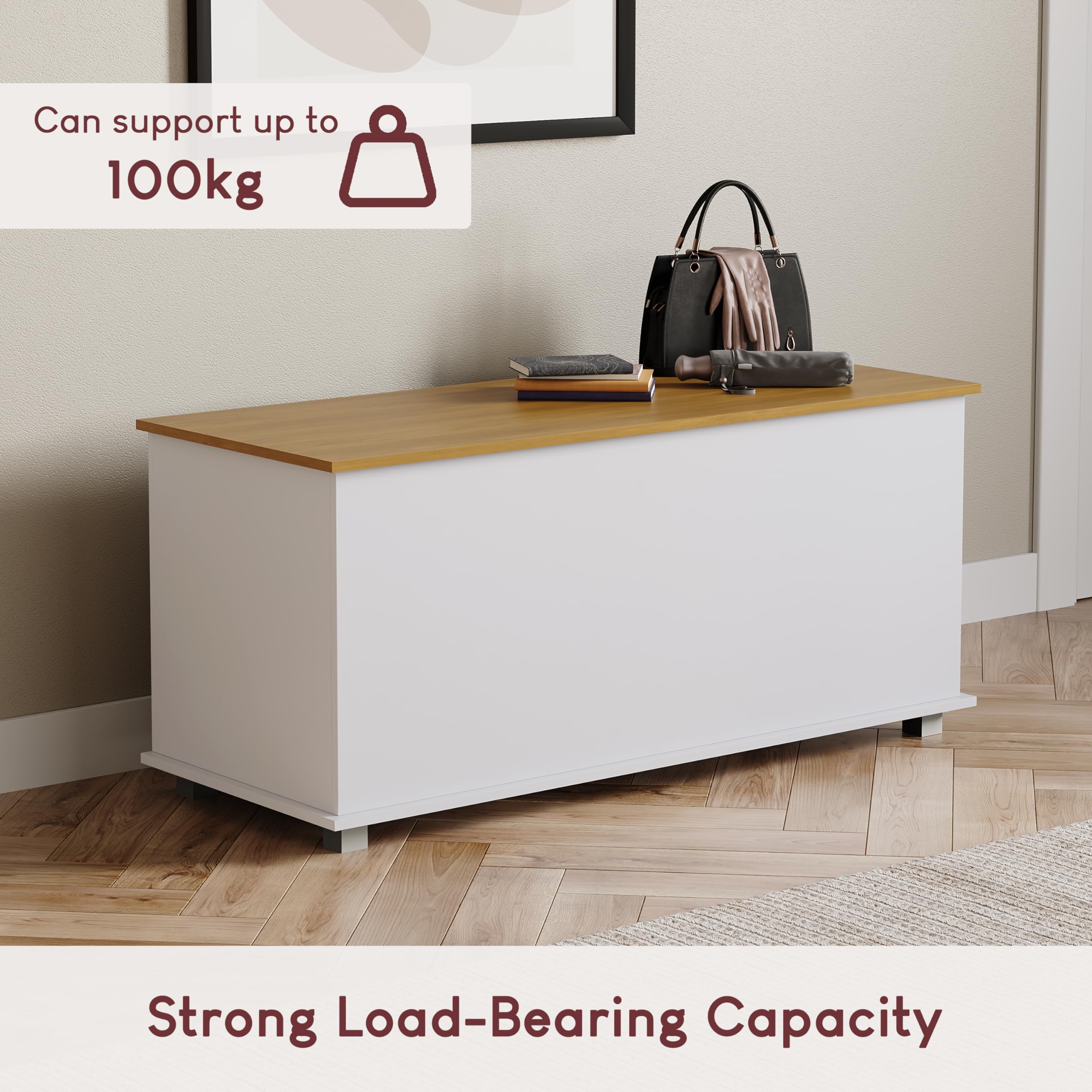 Vida Designs Arlington Storage Ottoman - Spacious Storage | Wood Construction | White Finish | 100x40x48cm 7