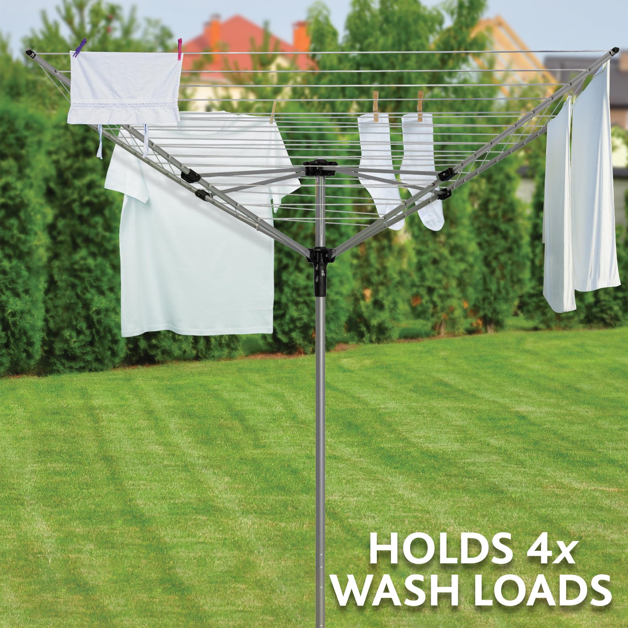 Vileda 4 Arm Rotary Dryer - 45m Line Space | 3-Position Height Adjustment | Carbon Steel 6