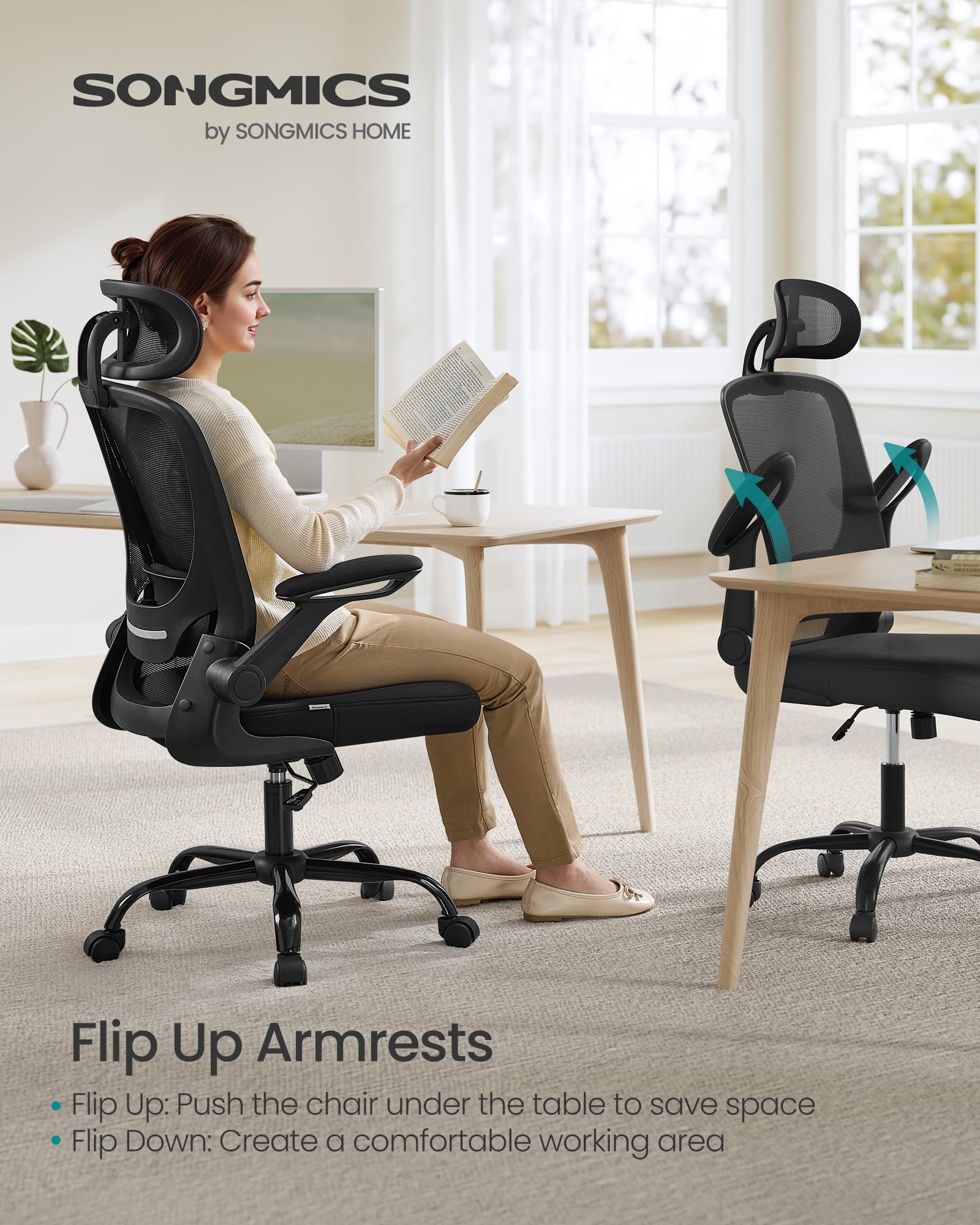 SONGMICS Ergonomic Mesh Desk Chair - Adjustable Lumbar & Headrest | 120 kg Capacity | Ink Black 6
