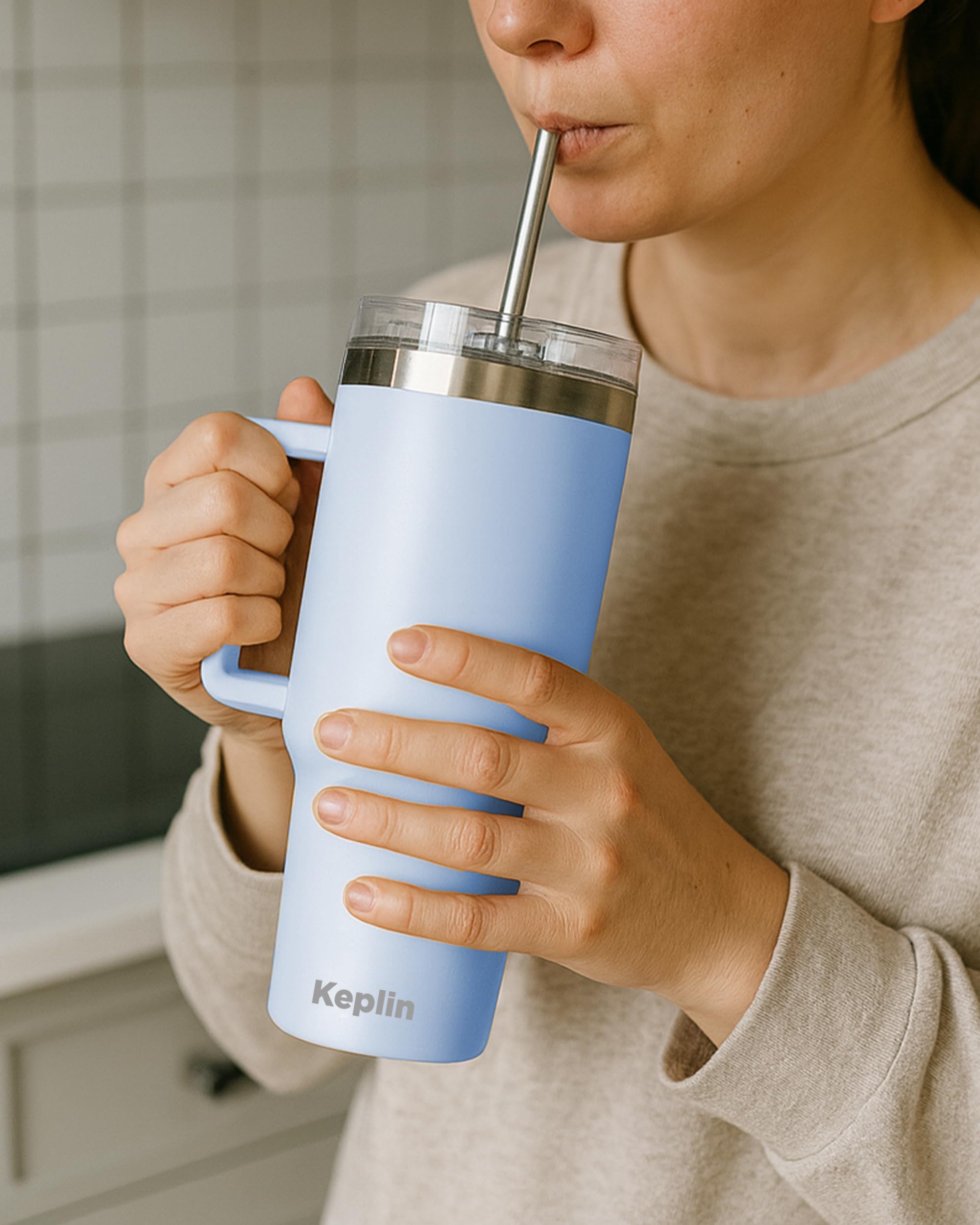 KEPLIN 40 oz / 1200 ml Insulated Travel Tumbler – Double Wall Stainless Steel | Light Blue 10