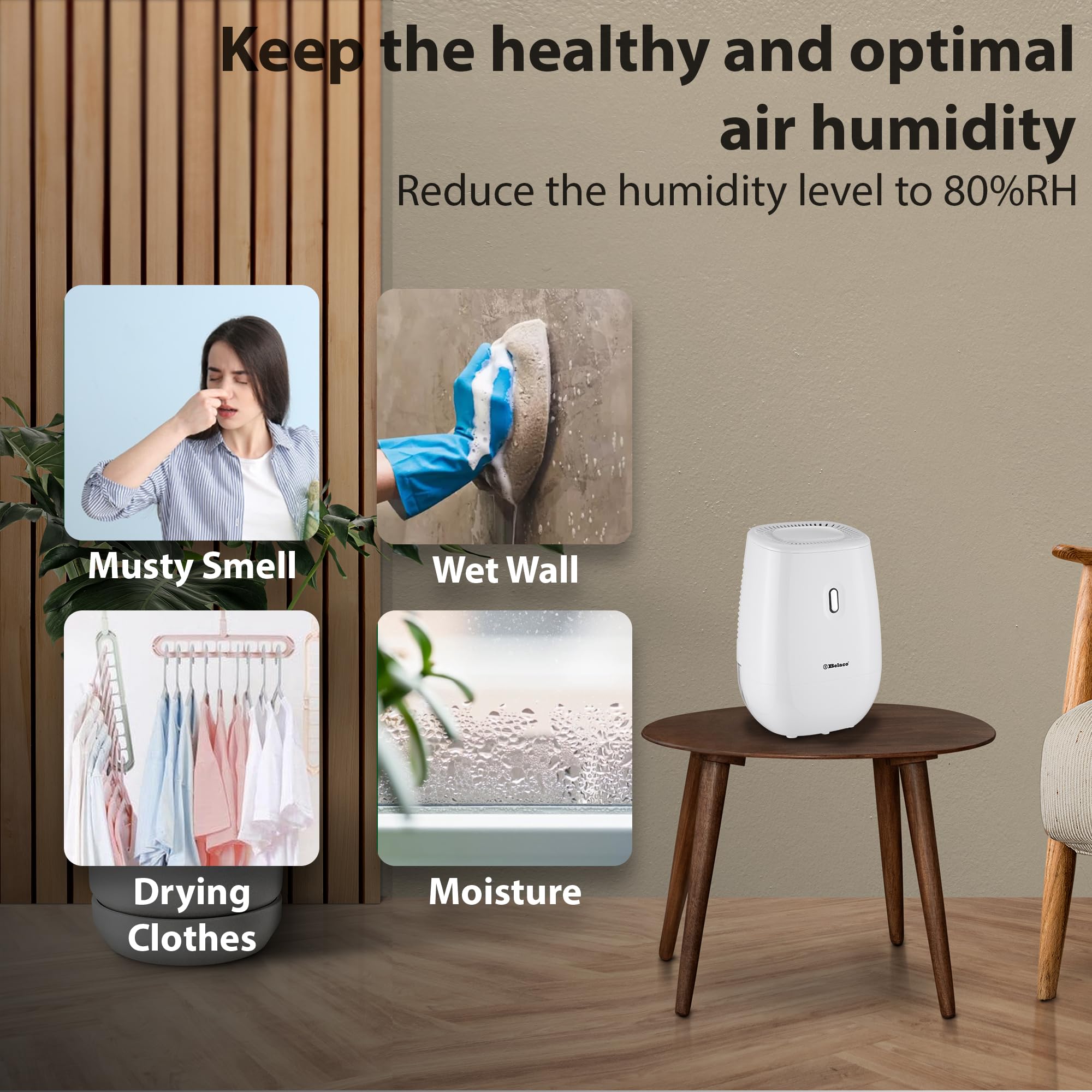 Belaco BDD01L Dehumidifier - 1200ML Tank | Ultra Quiet (<30dB) | Automatic Shutoff 4