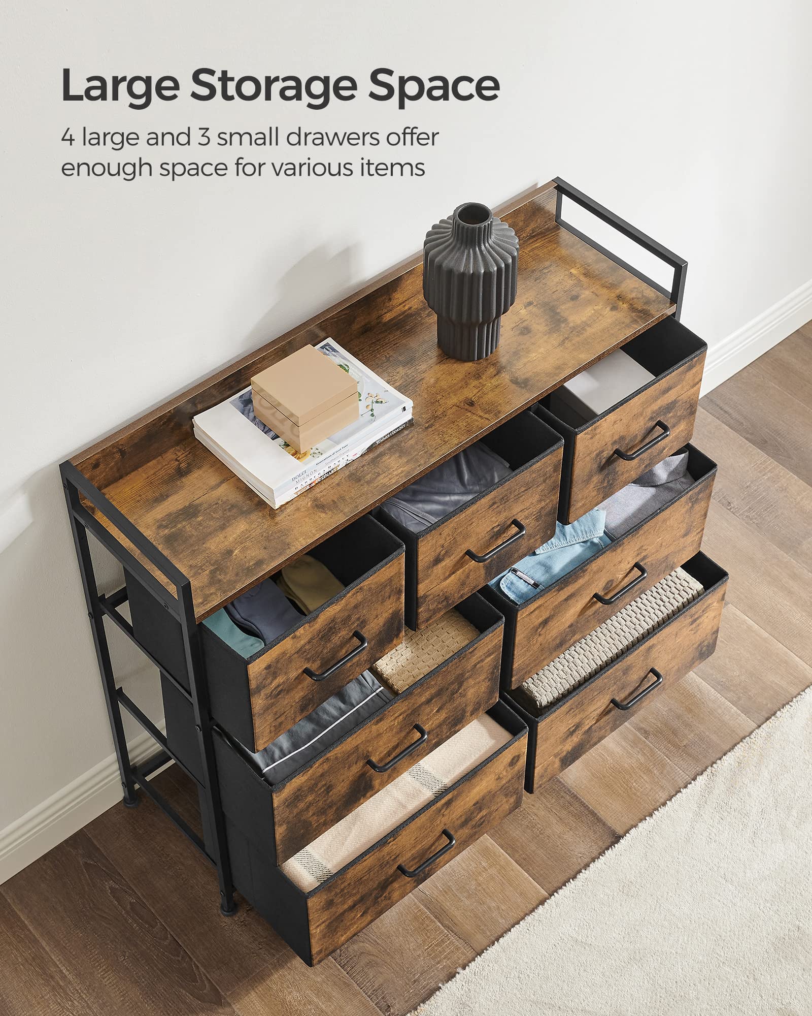 SONGMICS Chest of Drawers - 7 Fabric Drawers | Metal Frame | Rustic Brown & Ink Black | LTS137B01 4