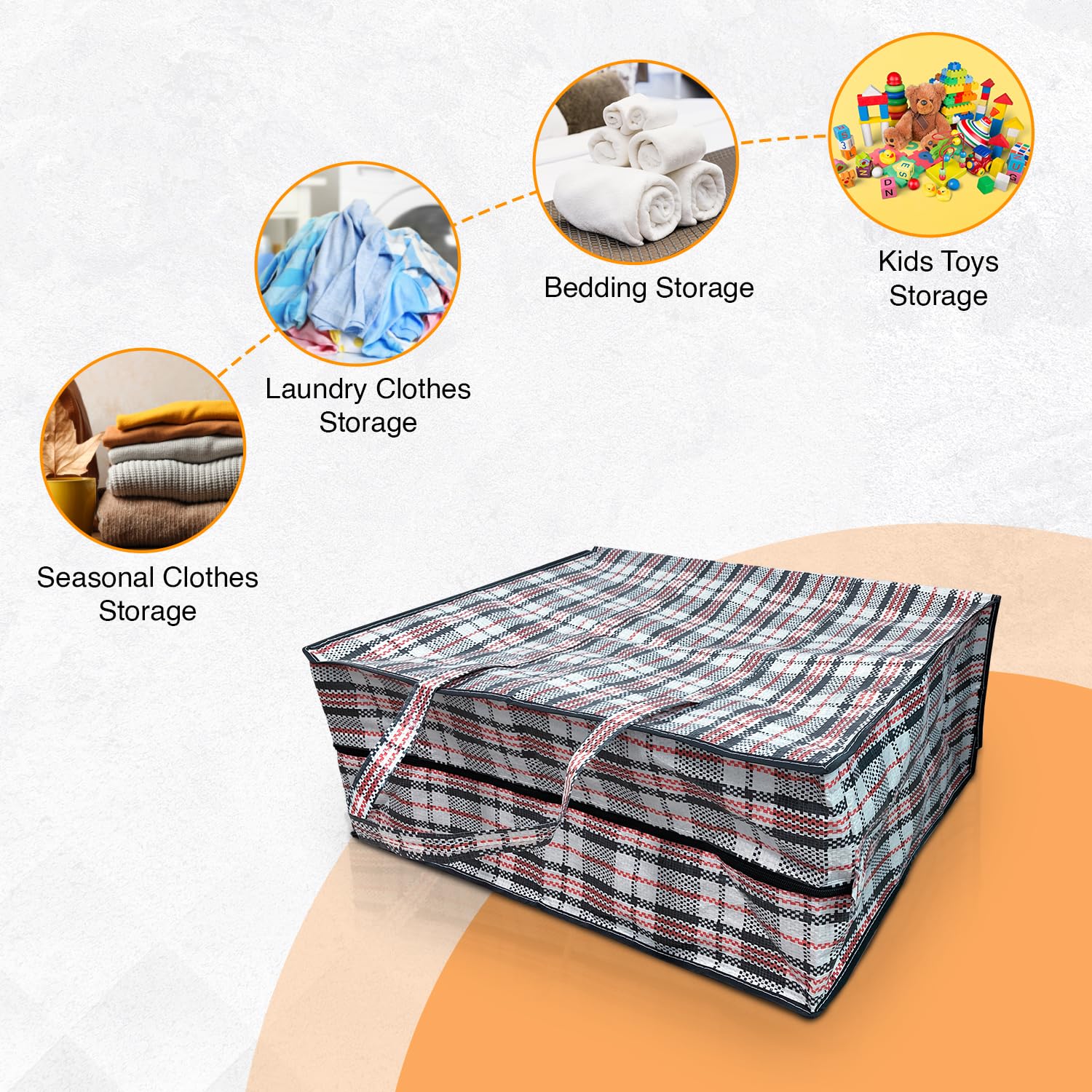 ANSIO Large Reusable Laundry Bags - Pack of 10 Storage Bags with Zips, 60L x 25W x 50H cm 4