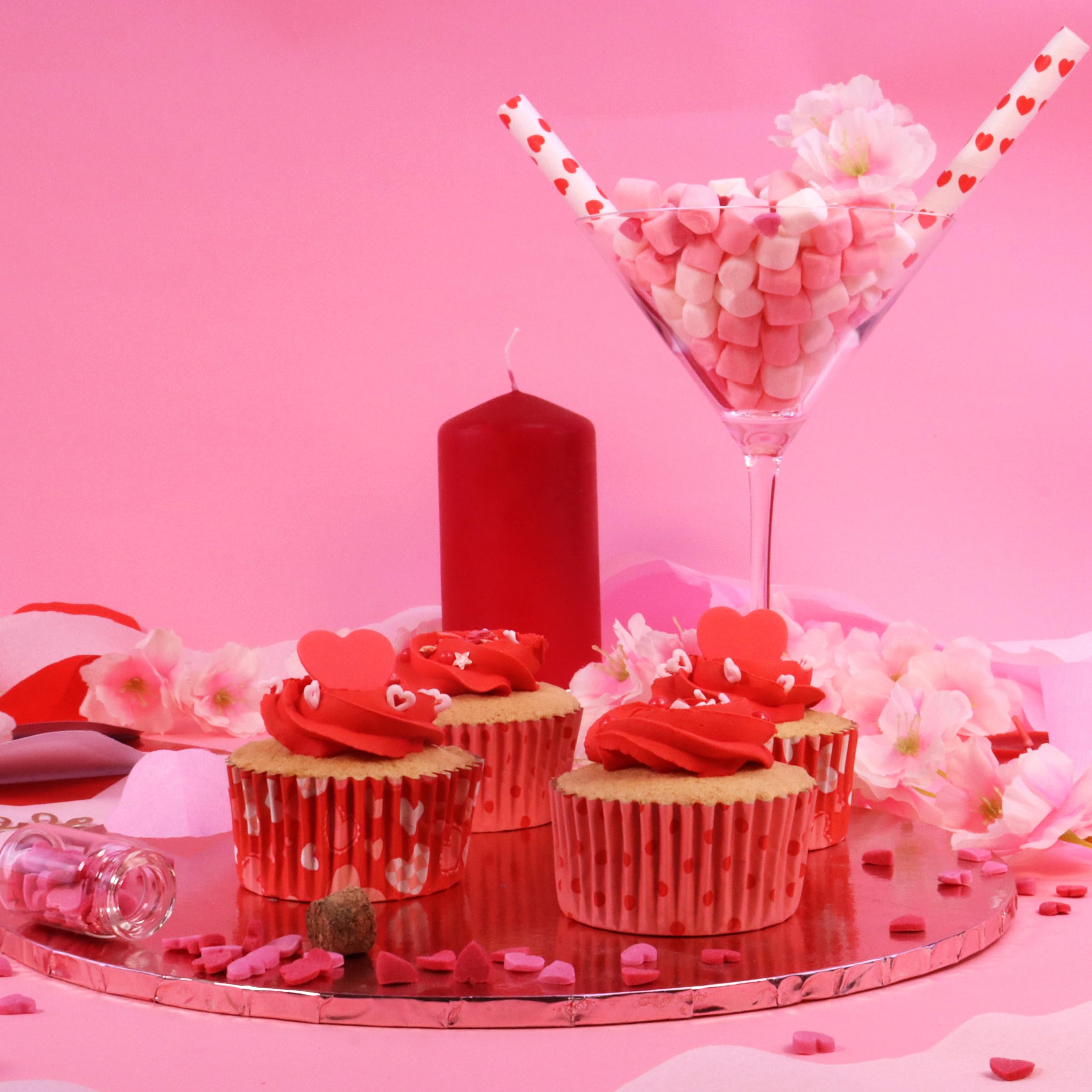 PME Valentines Foil-Lined Cupcake Cases - 60 Count | Pink & Red Heart Designs | 52x30mm 6