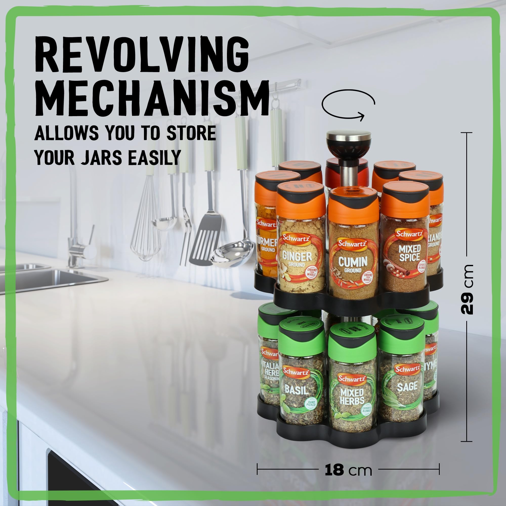 Schwartz Rotating Spice Rack with 16 Pre-filled Herb and Spice Jars | Space Saving Stainless Steel 5