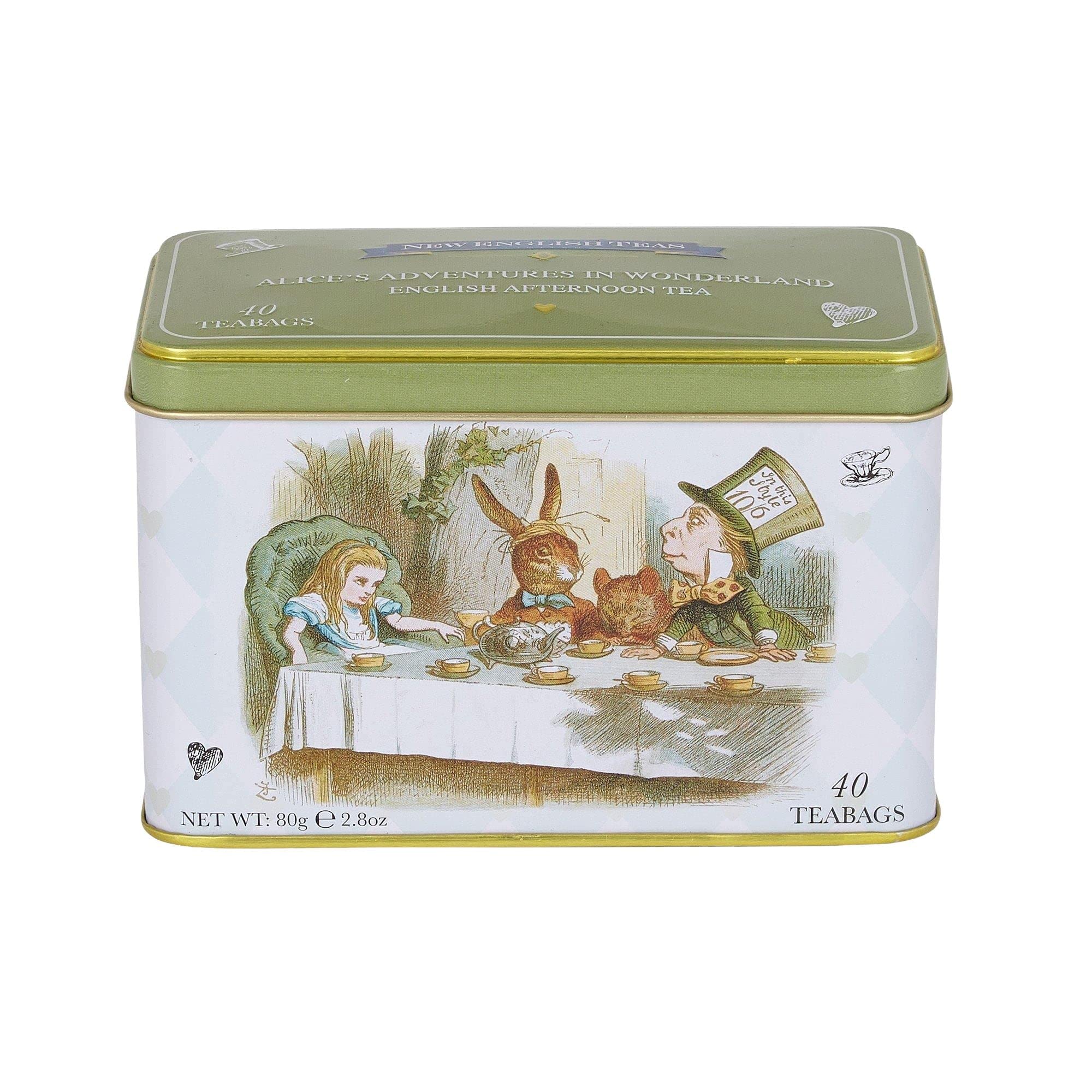 New English Teas Alice in Wonderland Tea Caddy with 40 English Afternoon Teabags | Collectible Tin