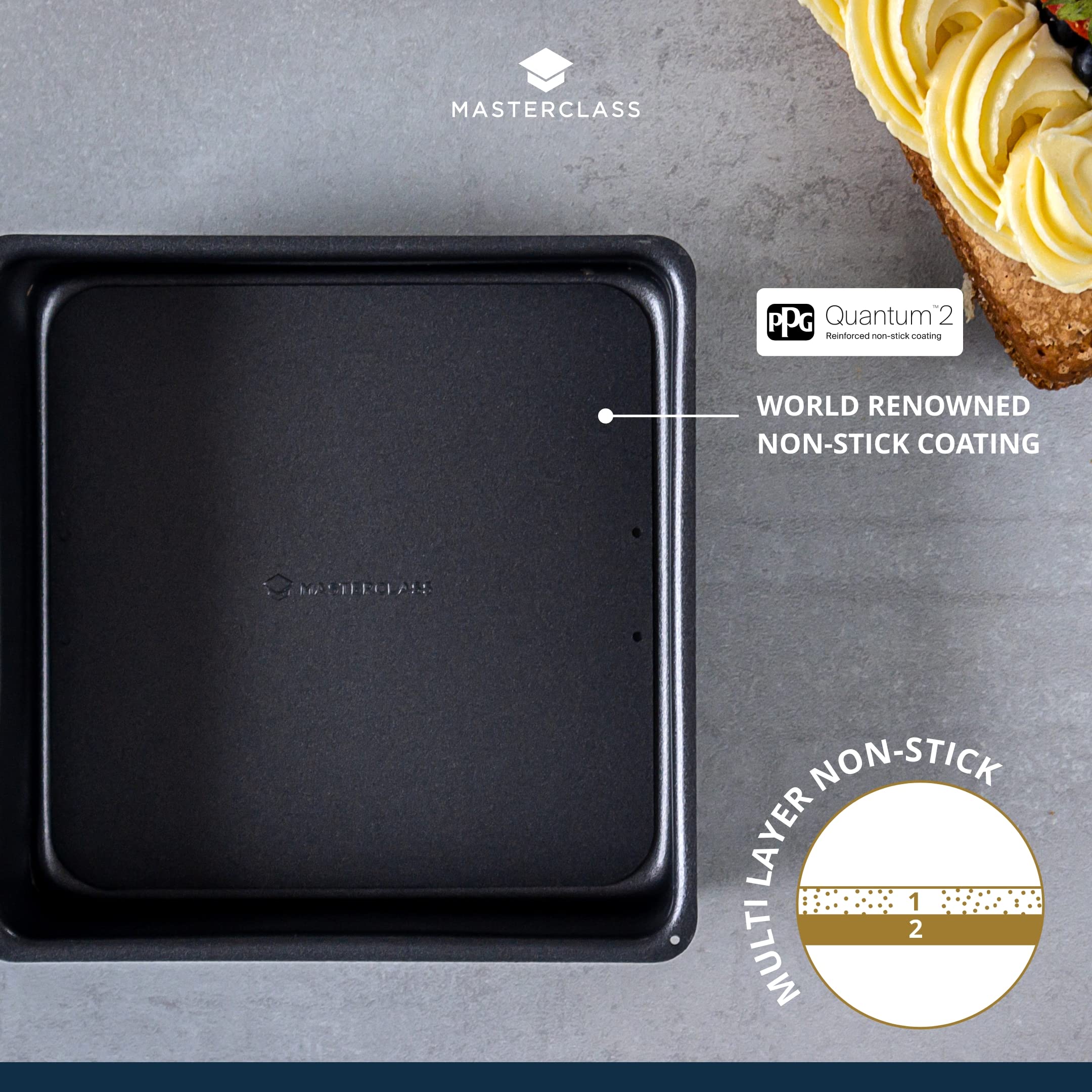 MasterClass Deep Square Cake Tin - 20 cm (8 inch) | Non-Stick Loose Bottom | Carbon Steel 6