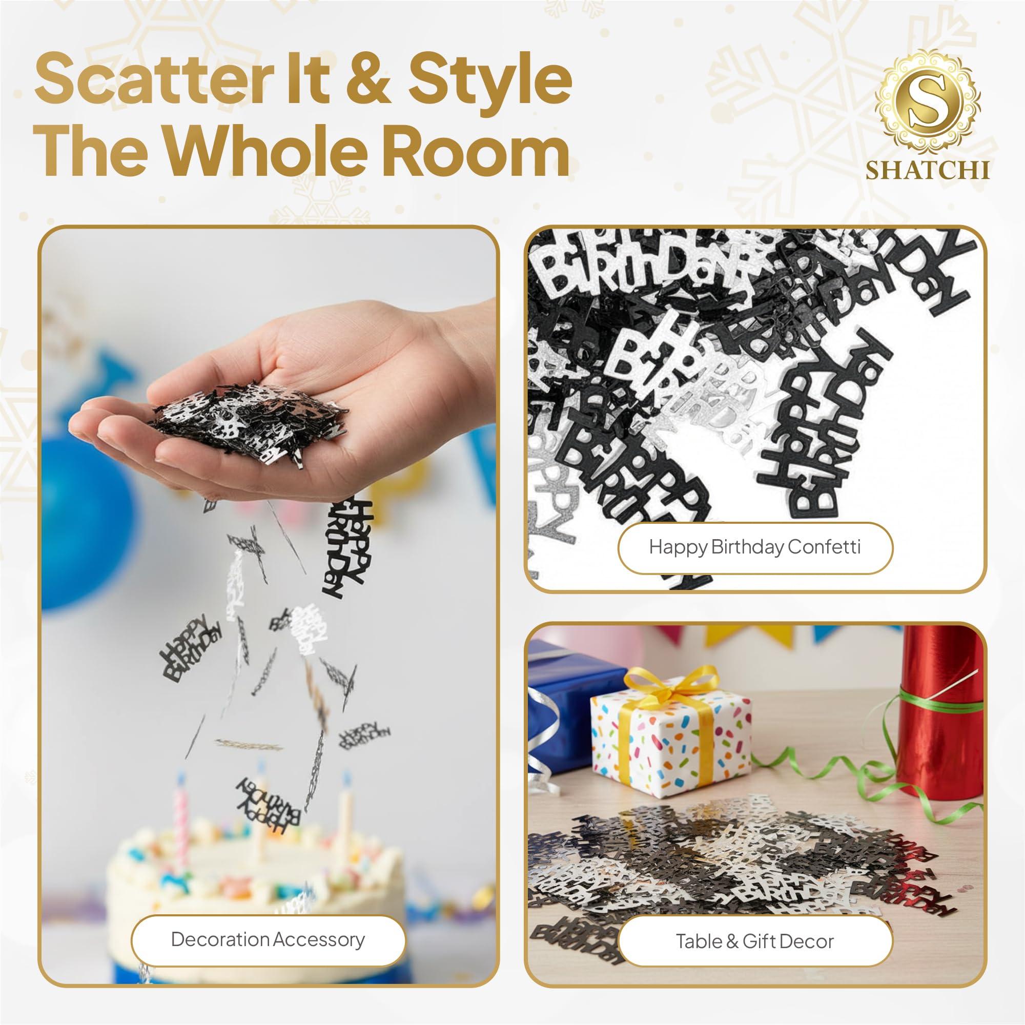 SHATCHI Happy Birthday Confetti - Black & Silver Foil Scatter | 14 Gram Pack 7