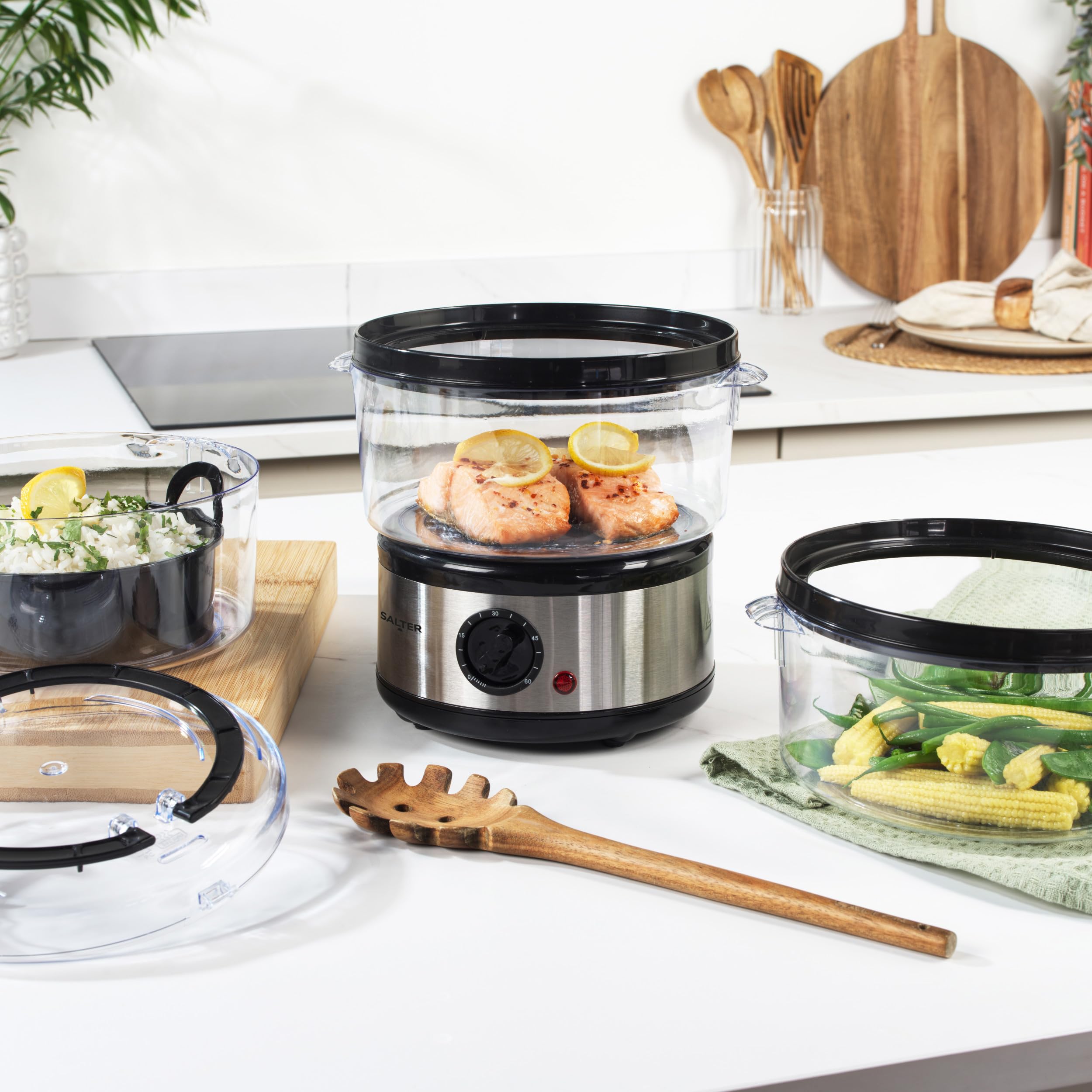 Salter Electric Food Steamer - 7.5L Capacity, 3-Tier Stackable Baskets | 500W | Stainless Steel 5